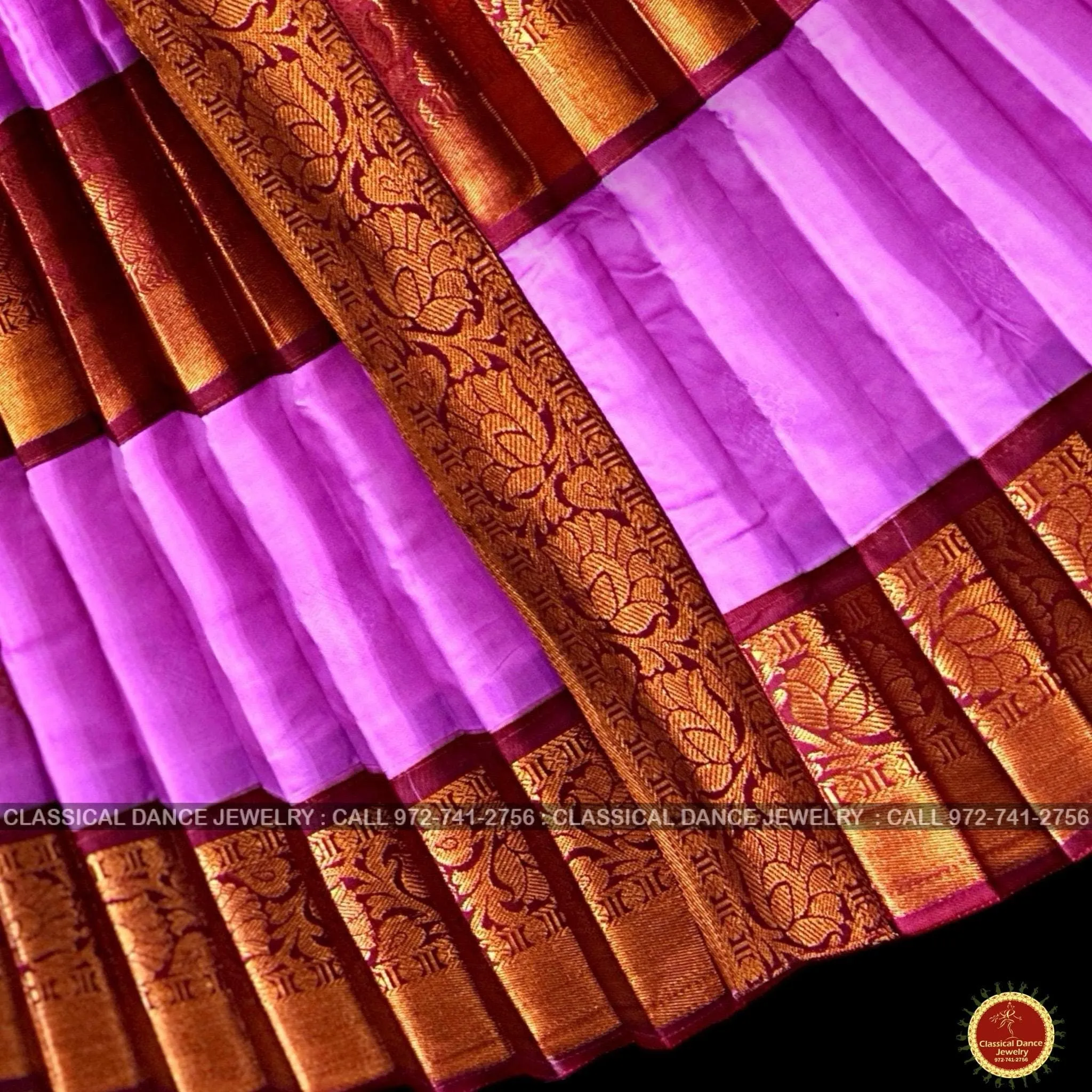LAVENDER PINK BROWN 40 inchs Pant Length Kuchipudi Indian Copper Zari Dance Costume | Art silk Dharmavaram Kanchi | Classical Dance Jewelry