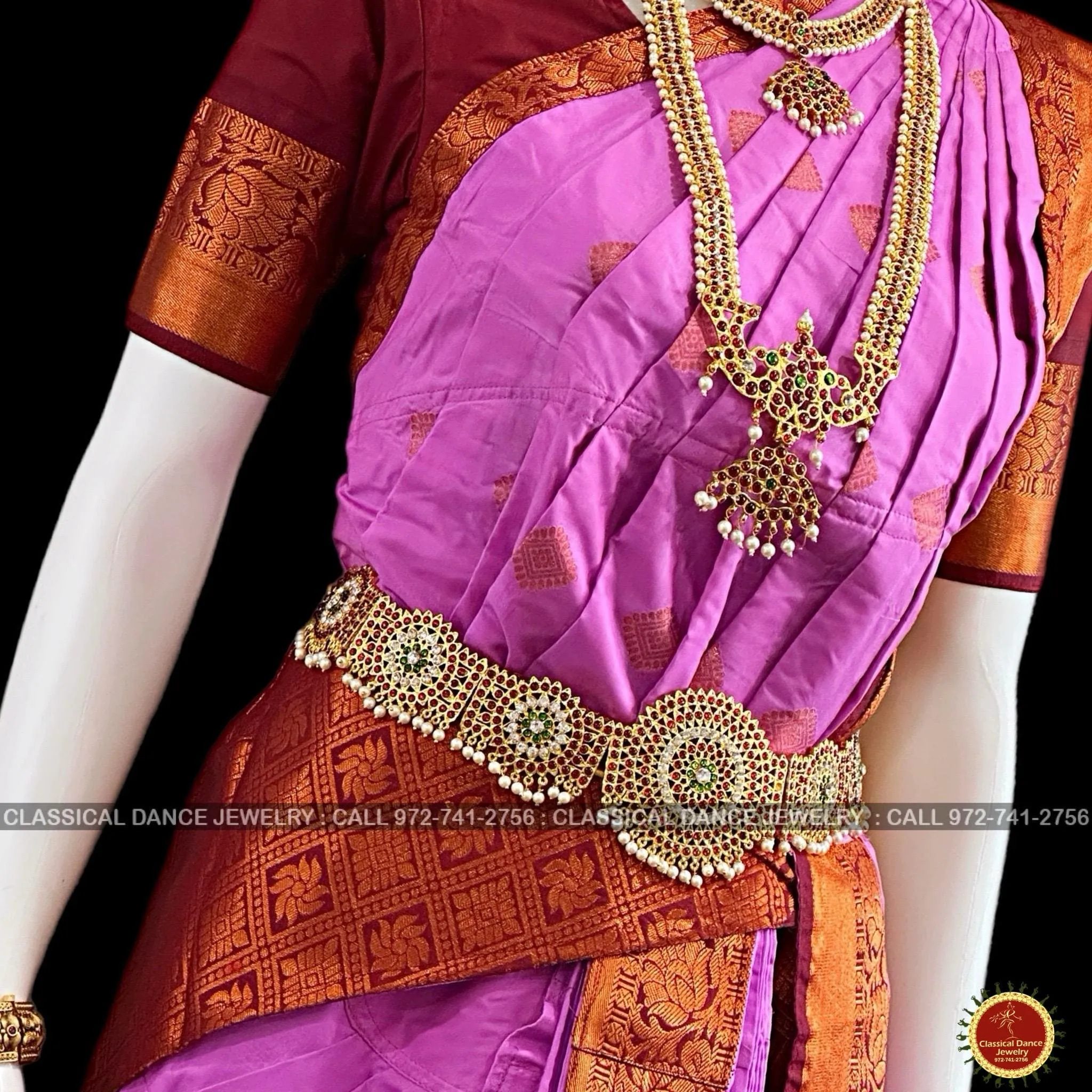 LAVENDER PINK BROWN 40 inchs Pant Length Kuchipudi Indian Copper Zari Dance Costume | Art silk Dharmavaram Kanchi | Classical Dance Jewelry