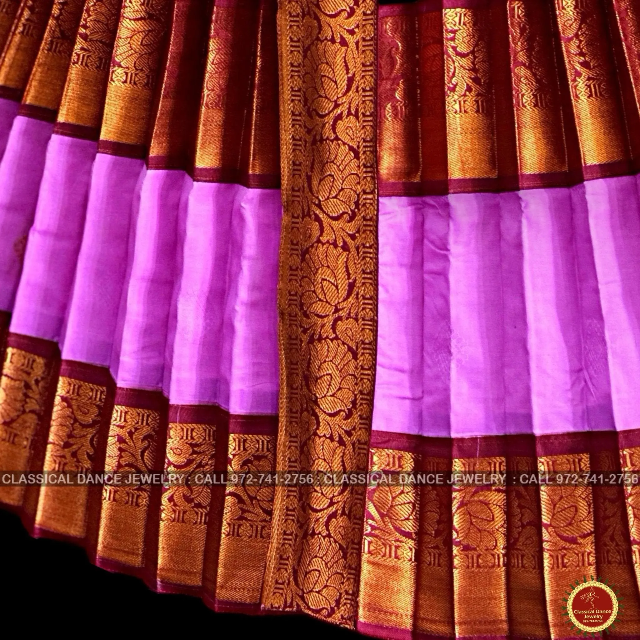 LAVENDER PINK BROWN 40 inchs Pant Length Kuchipudi Indian Copper Zari Dance Costume | Art silk Dharmavaram Kanchi | Classical Dance Jewelry