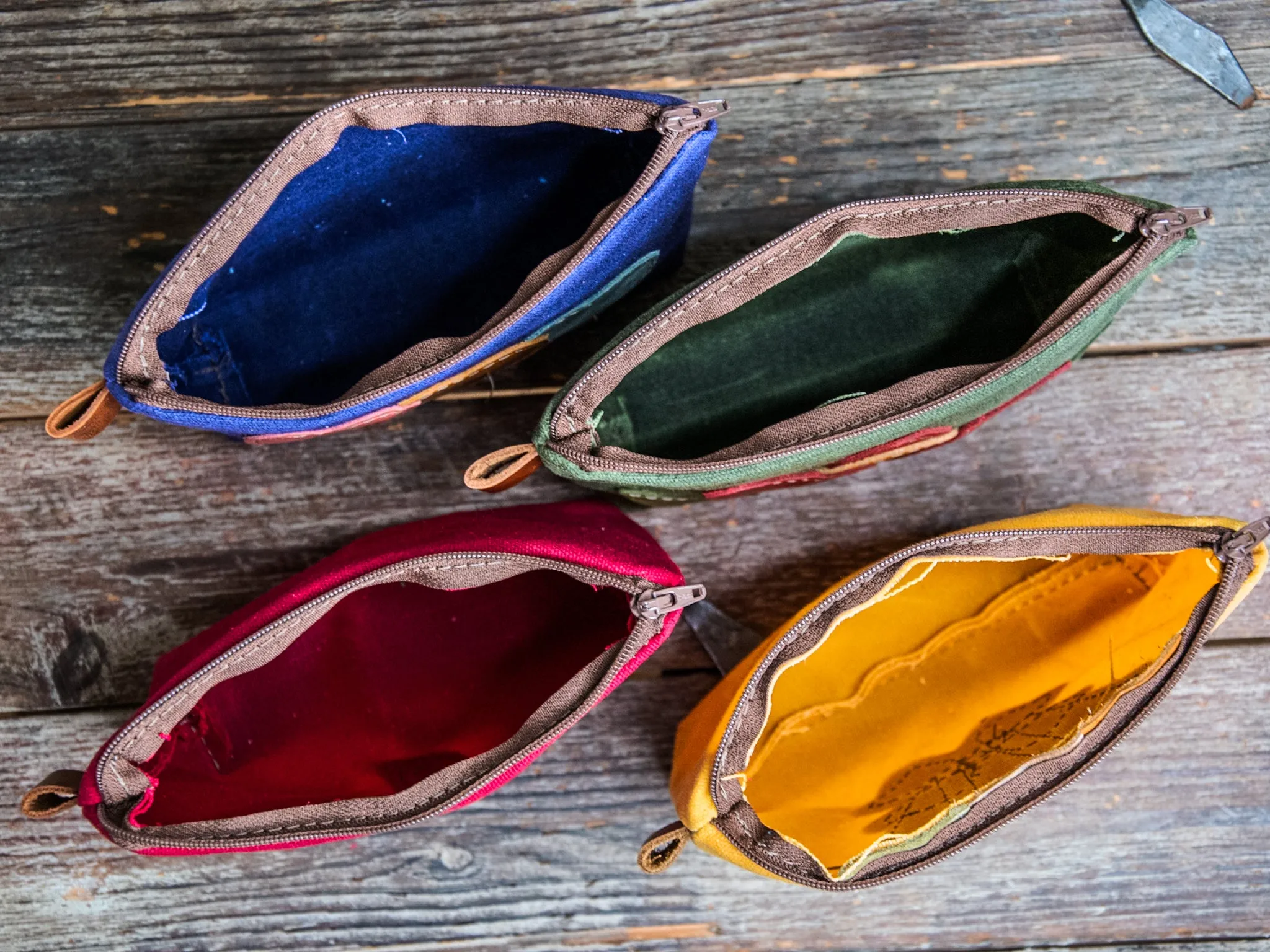 Leather Applique | Handmade Waxed Canvas Zipper Pouch | Mushroom | Multiple Colors