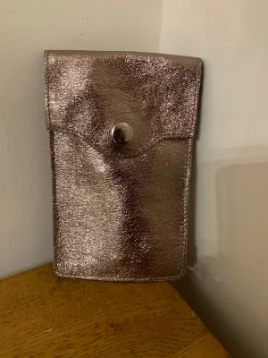 Leather Phone Crossbody Bag in Bronze