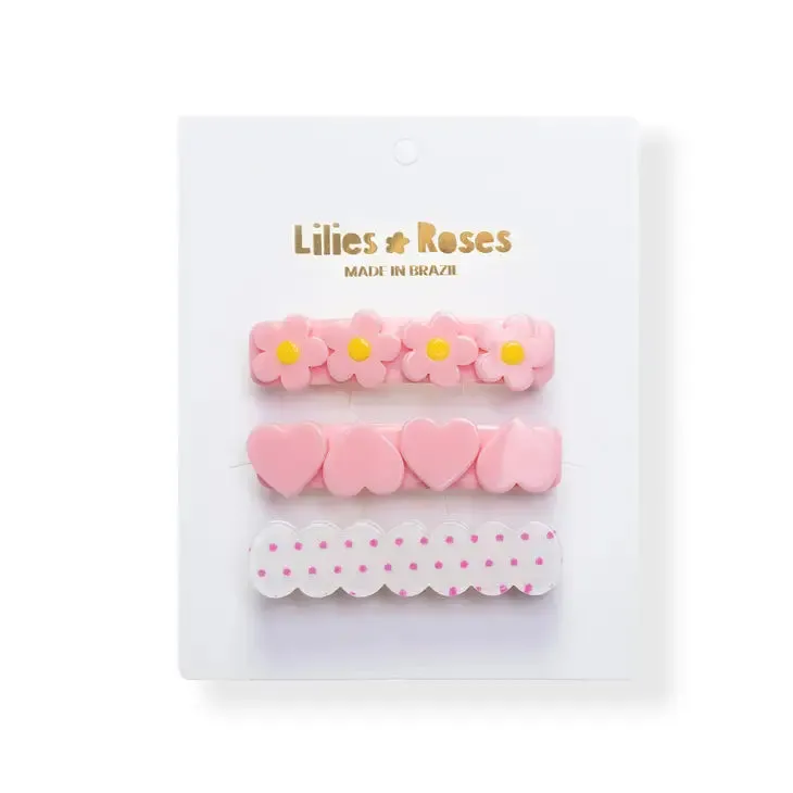 Lilies & Roses Three Combo Alligator Clip Set - Lt Pink   Dots