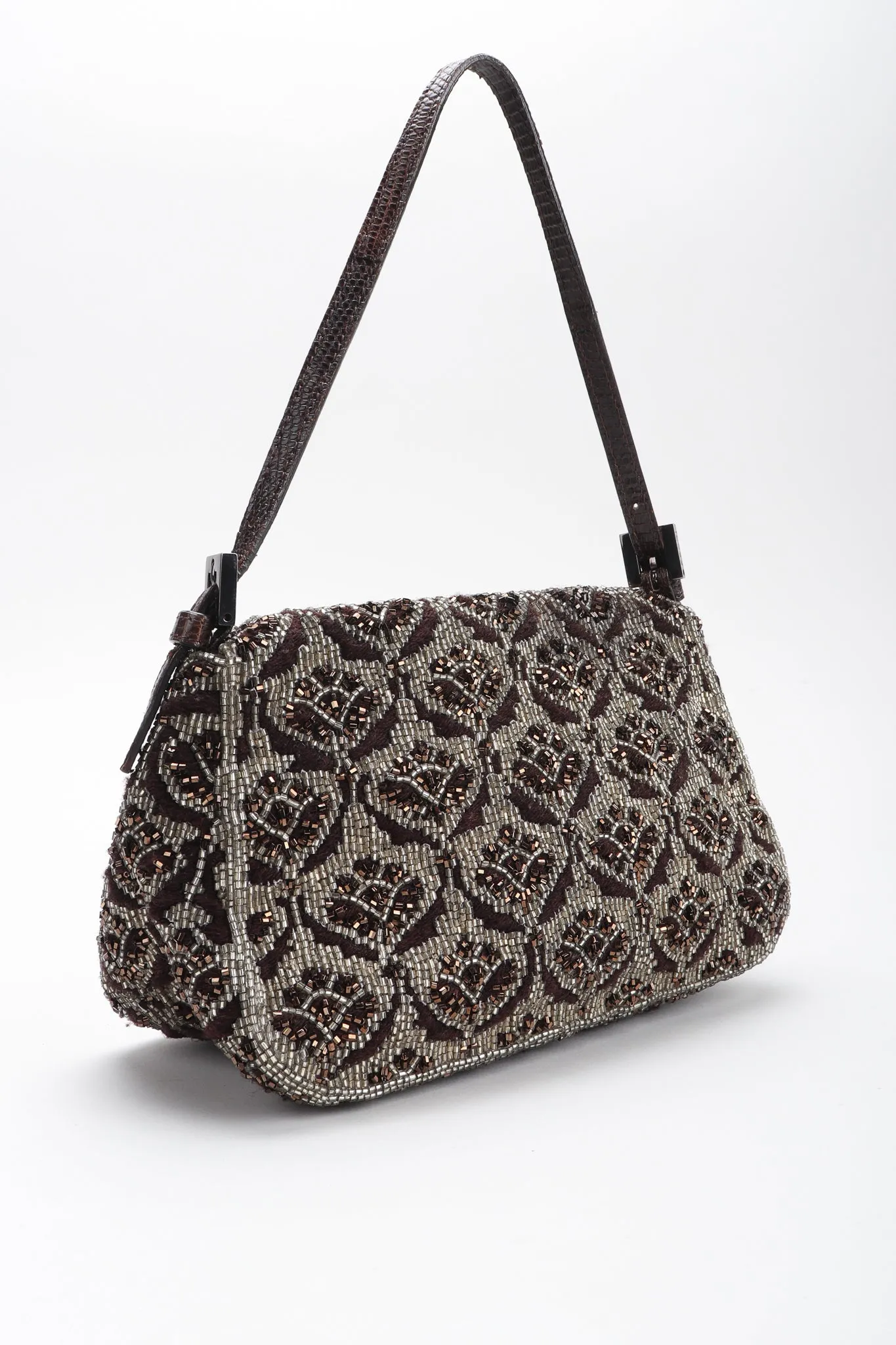 Lizard-Trim Damask Beaded Baguette