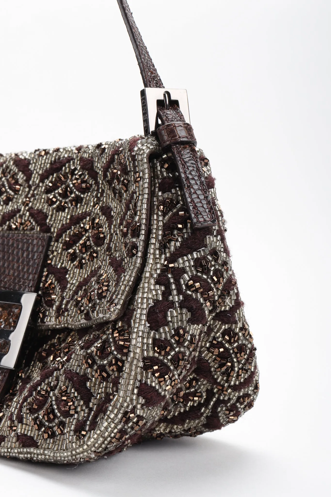 Lizard-Trim Damask Beaded Baguette