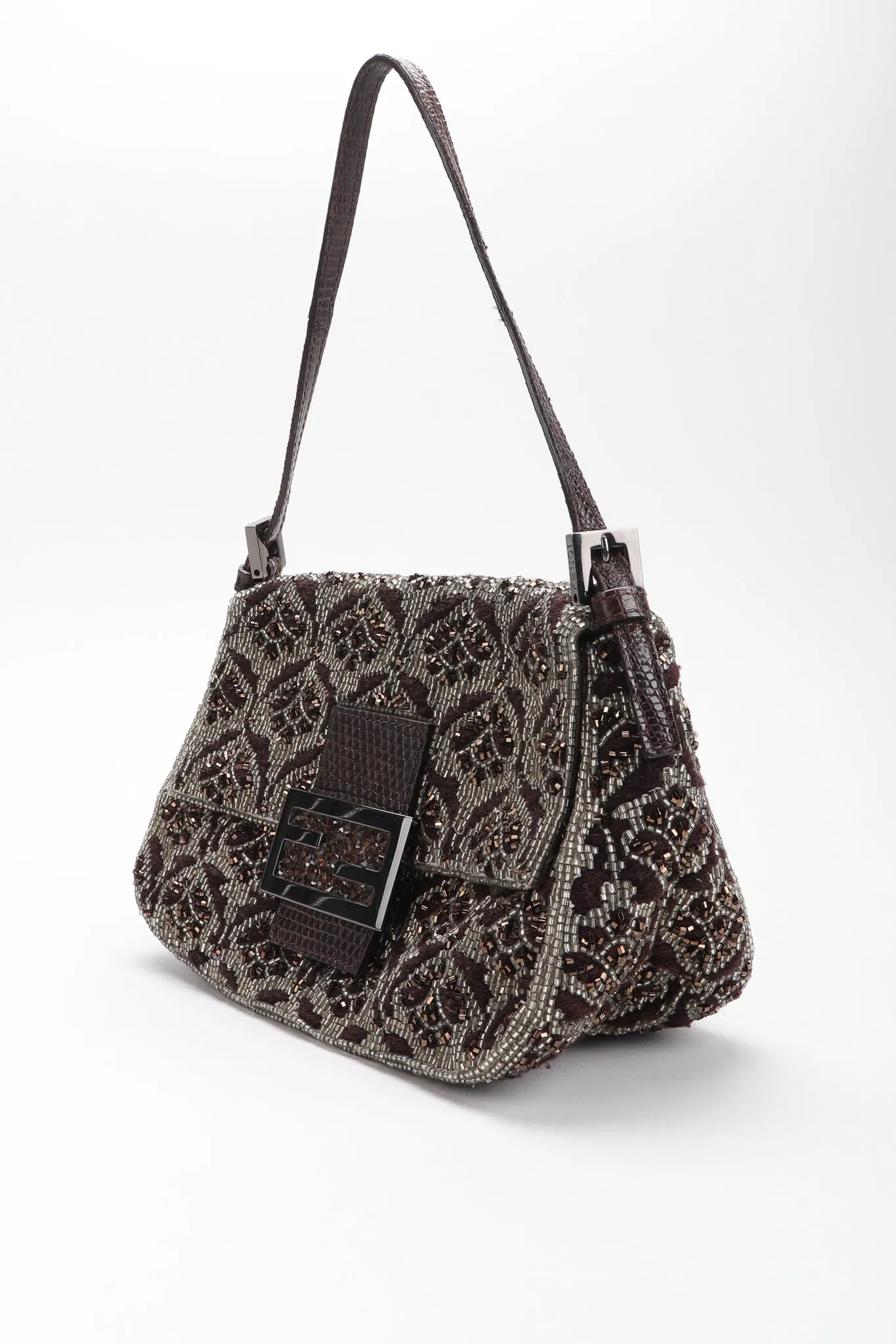 Lizard-Trim Damask Beaded Baguette