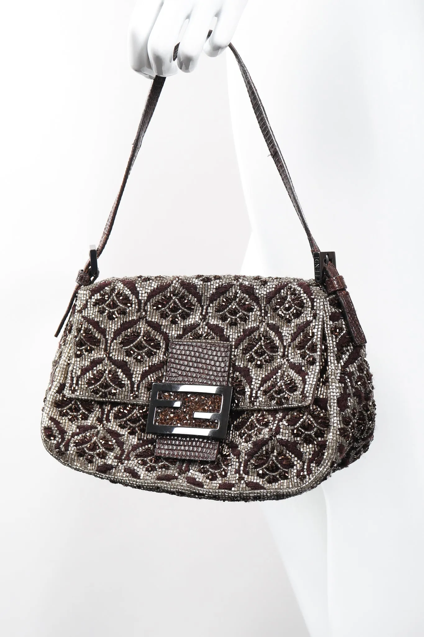 Lizard-Trim Damask Beaded Baguette
