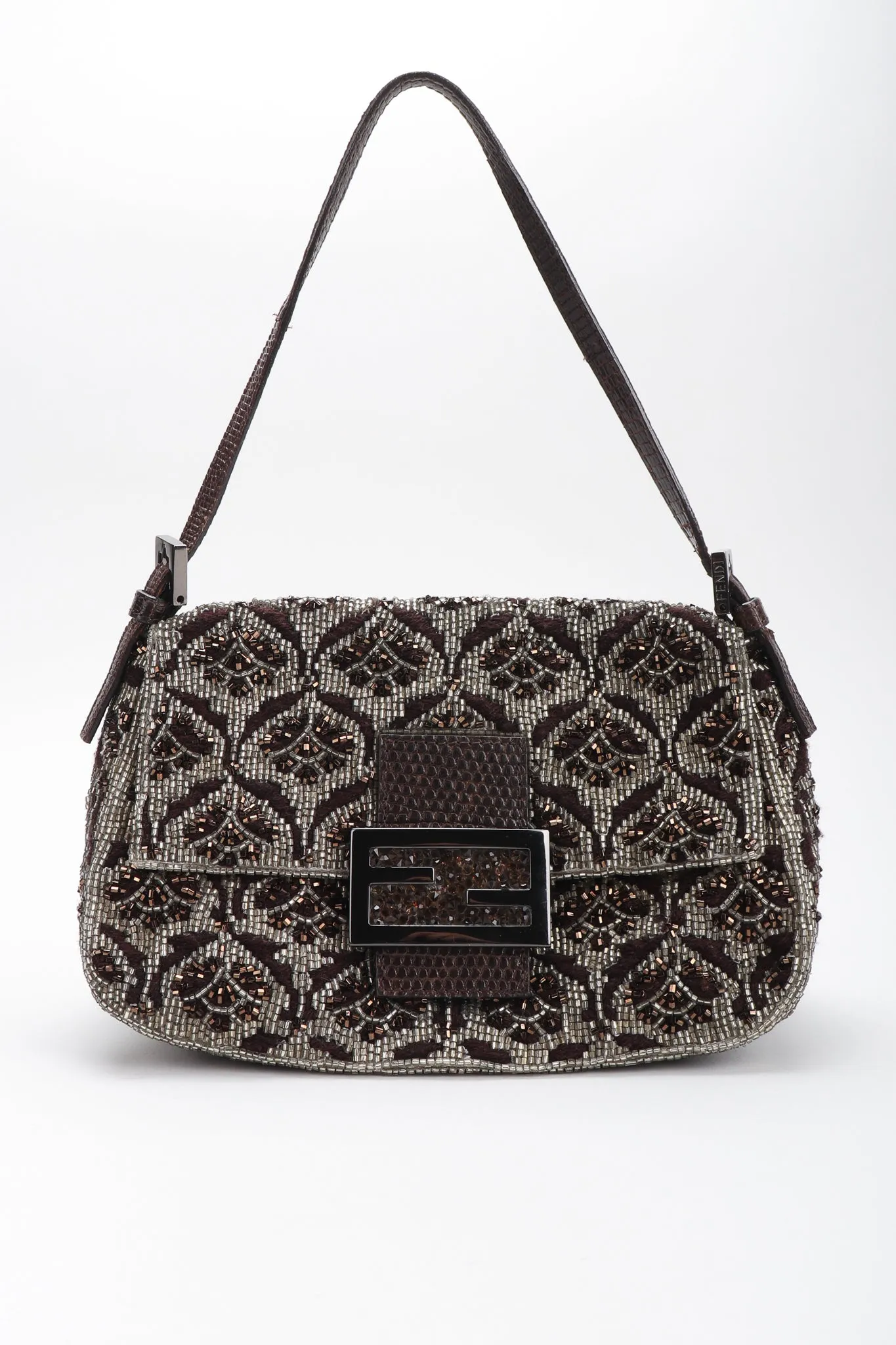 Lizard-Trim Damask Beaded Baguette