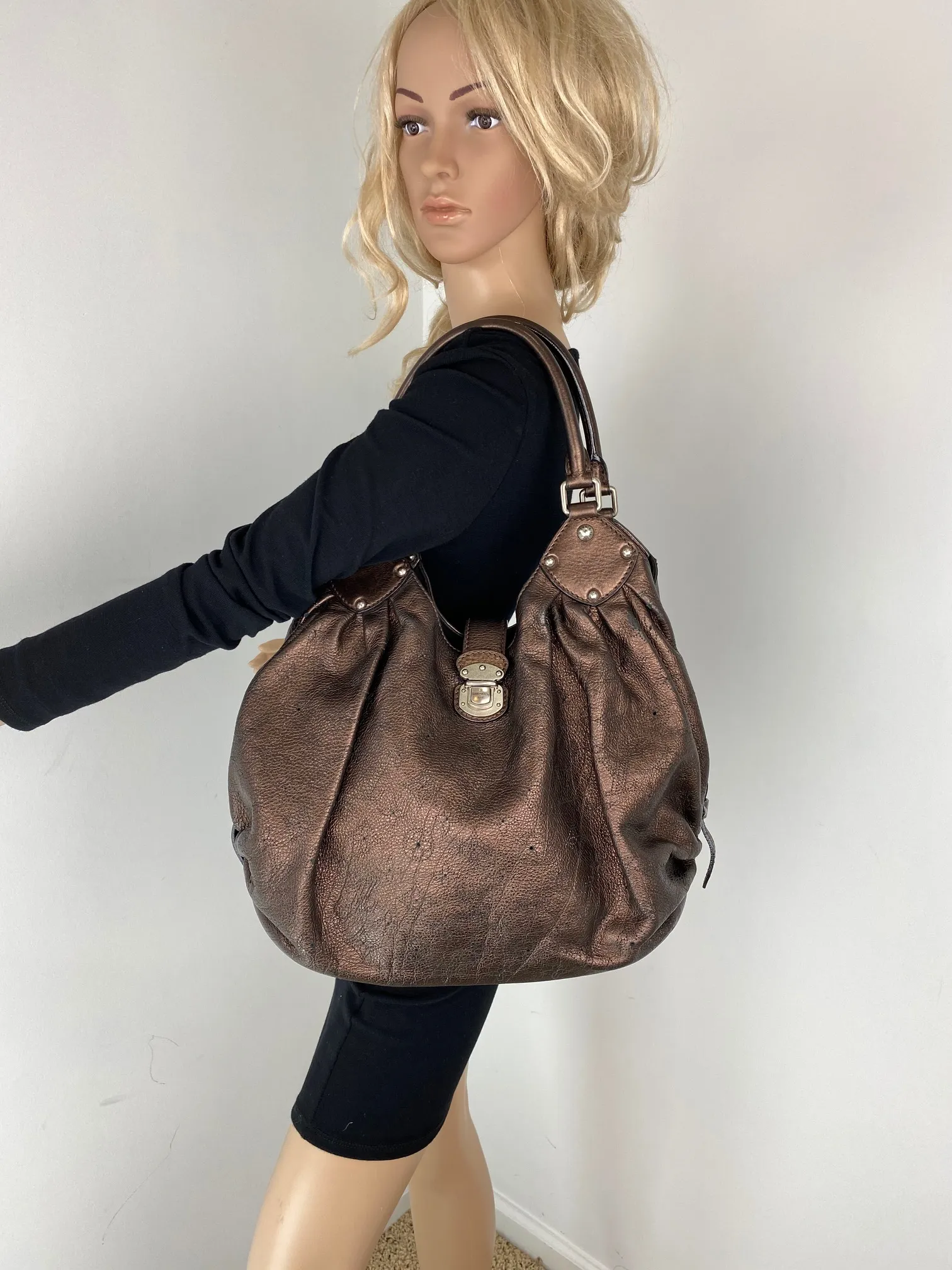 Louis Vuitton Large Mahina Metallic Bronze Leather Shoulder Bag