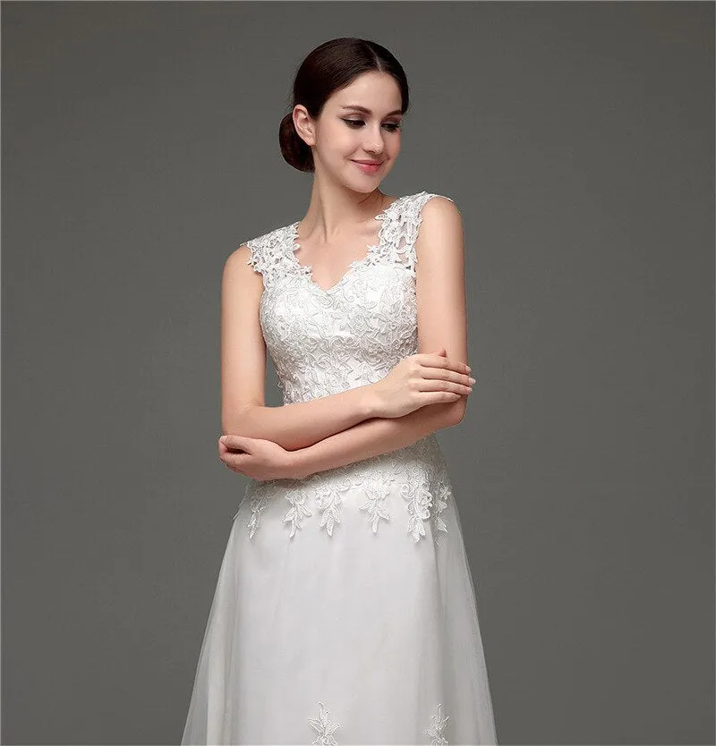 lovely Cap Sleeves Lace Appliques And Pearls Luxury Wedding Gown Free Shipping