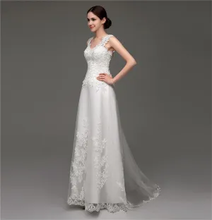 lovely Cap Sleeves Lace Appliques And Pearls Luxury Wedding Gown Free Shipping
