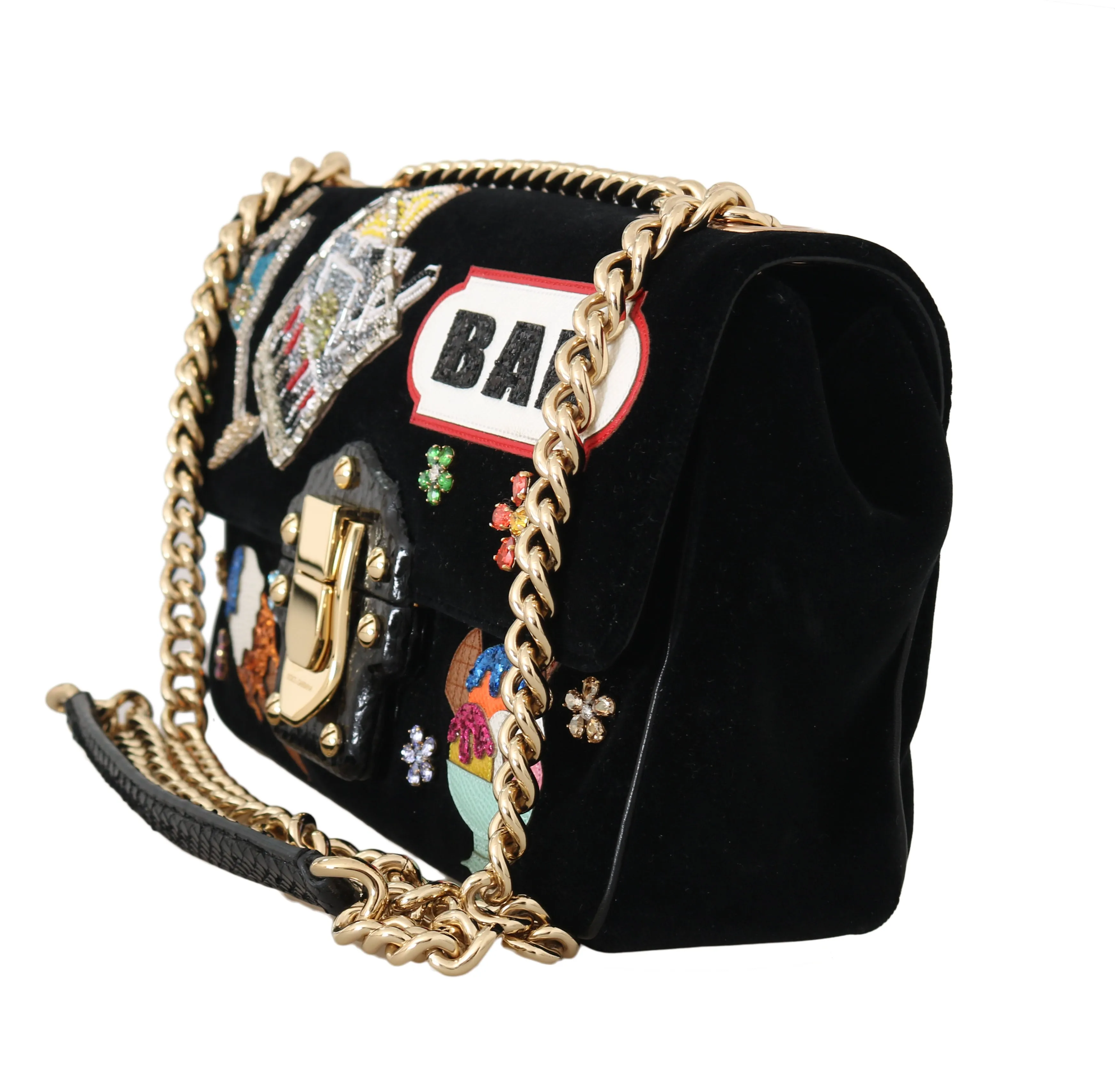 LUCIA Black Velvet Crystal BAR Shoulder Purse
