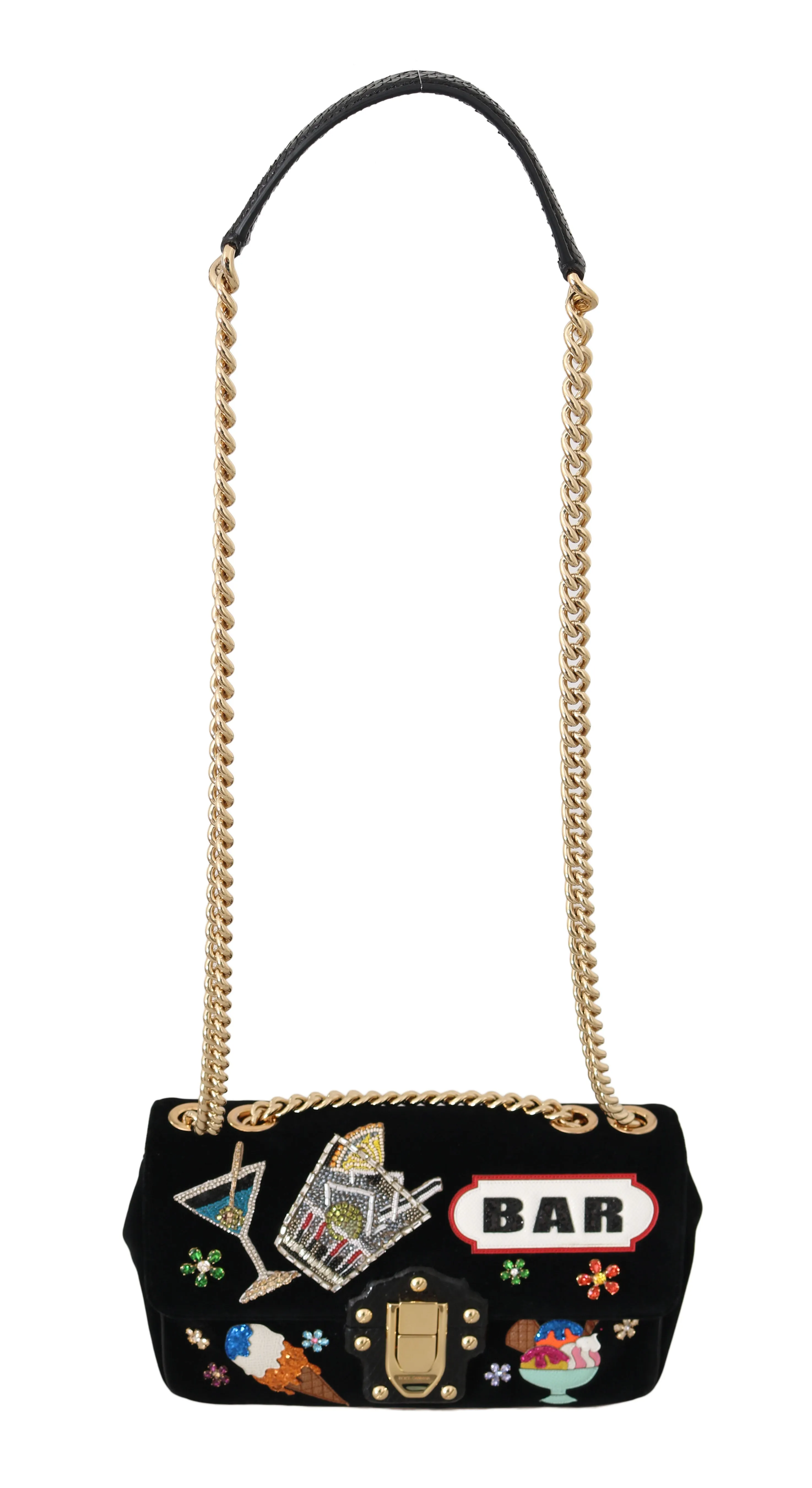 LUCIA Black Velvet Crystal BAR Shoulder Purse