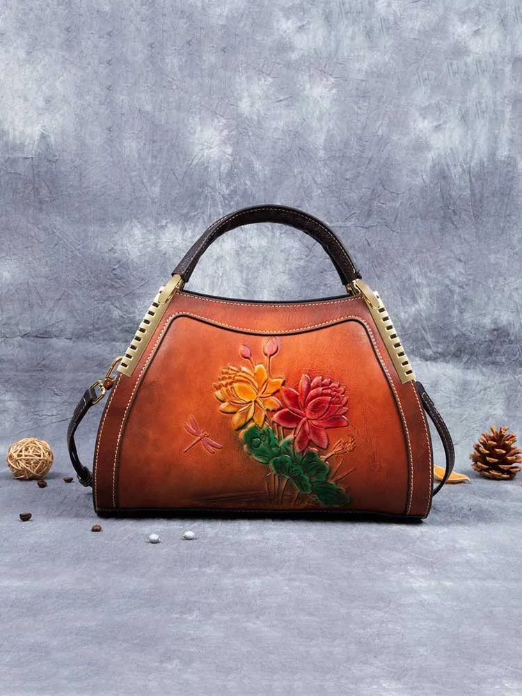 Luxury Handbags Designer Genuine Leather Retro Embossed Cowhide Shoulder & Crossbody Bags