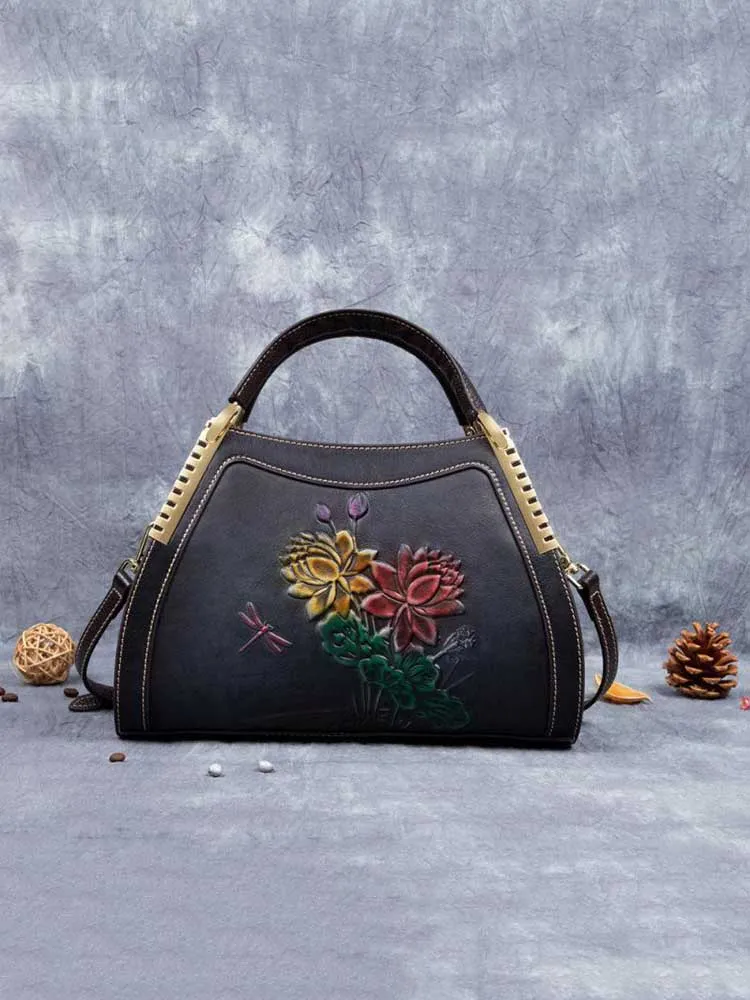 Luxury Handbags Designer Genuine Leather Retro Embossed Cowhide Shoulder & Crossbody Bags