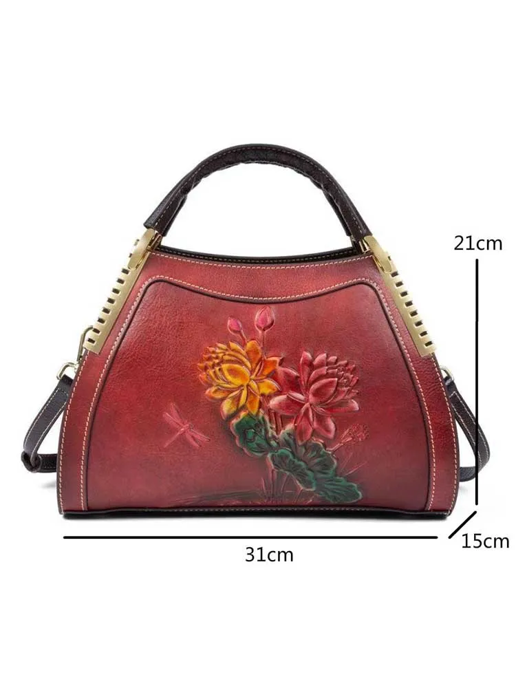 Luxury Handbags Designer Genuine Leather Retro Embossed Cowhide Shoulder & Crossbody Bags