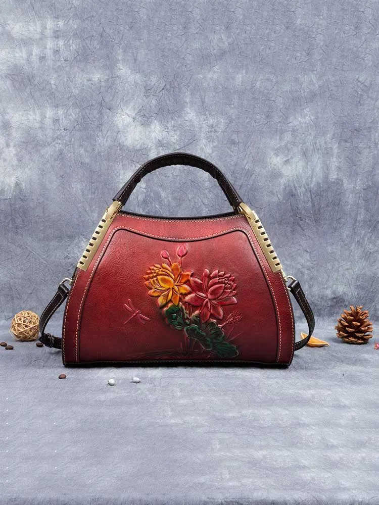 Luxury Handbags Designer Genuine Leather Retro Embossed Cowhide Shoulder & Crossbody Bags