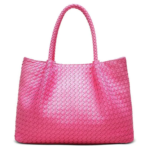 Luxury Minimalist Weave Large Capacity Women Designer Handbags High Quality Leather Composite Tote Bag Knitting