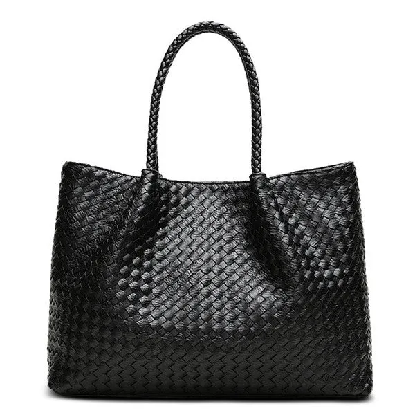 Luxury Minimalist Weave Large Capacity Women Designer Handbags High Quality Leather Composite Tote Bag Knitting