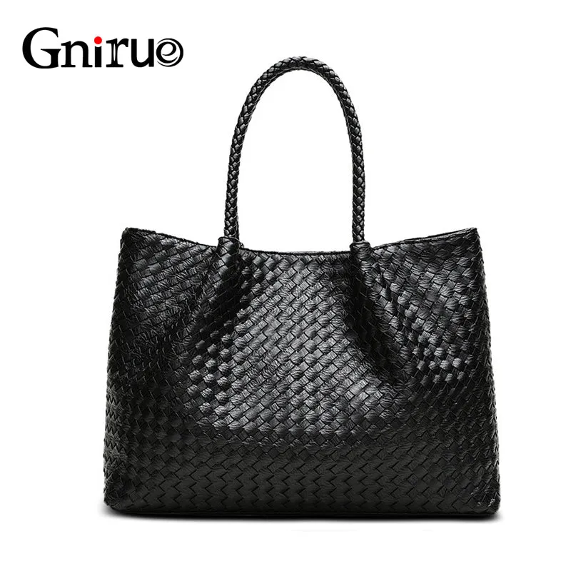 Luxury Minimalist Weave Large Capacity Women Designer Handbags High Quality Leather Composite Tote Bag Knitting