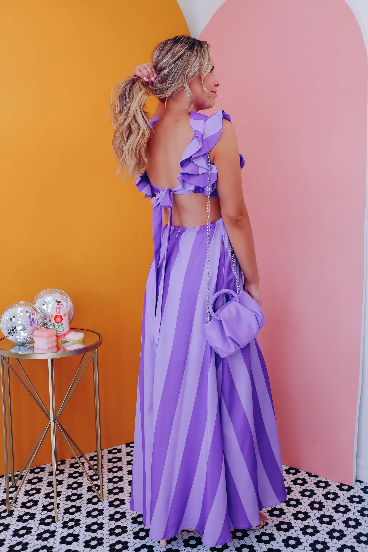 Mari Deep V Ruffled Maxi Dress - Purple