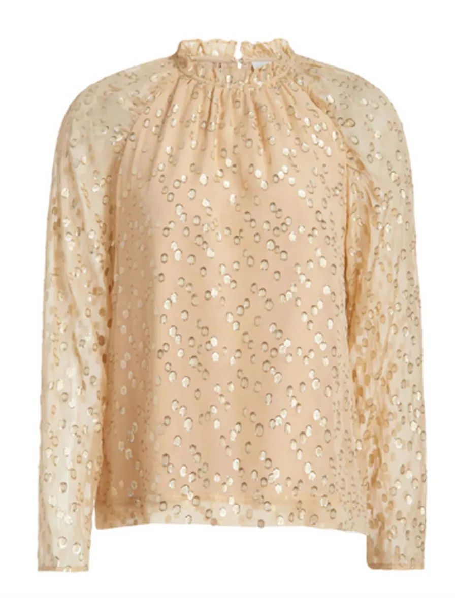 Marie Oliver - Layla Silk/Metallic High Neck Blouse - Taupe