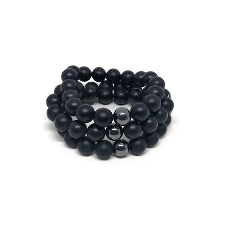 Matte Onyx 10mm Stone Beaded Bracelet with Hematite Accent Bead
