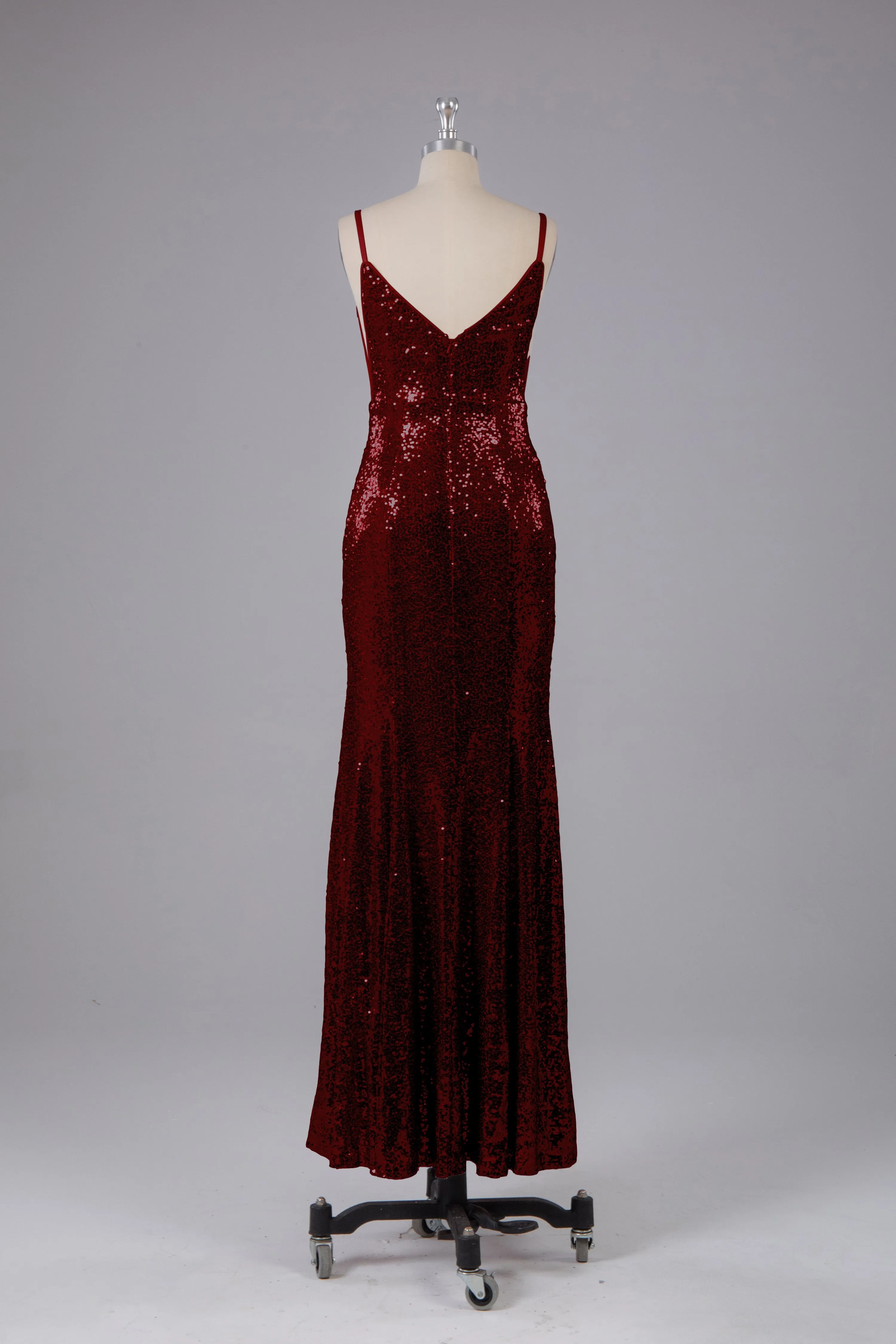 Mermaid Sequins Spaghetti Straps Long Bridesmaid Dress