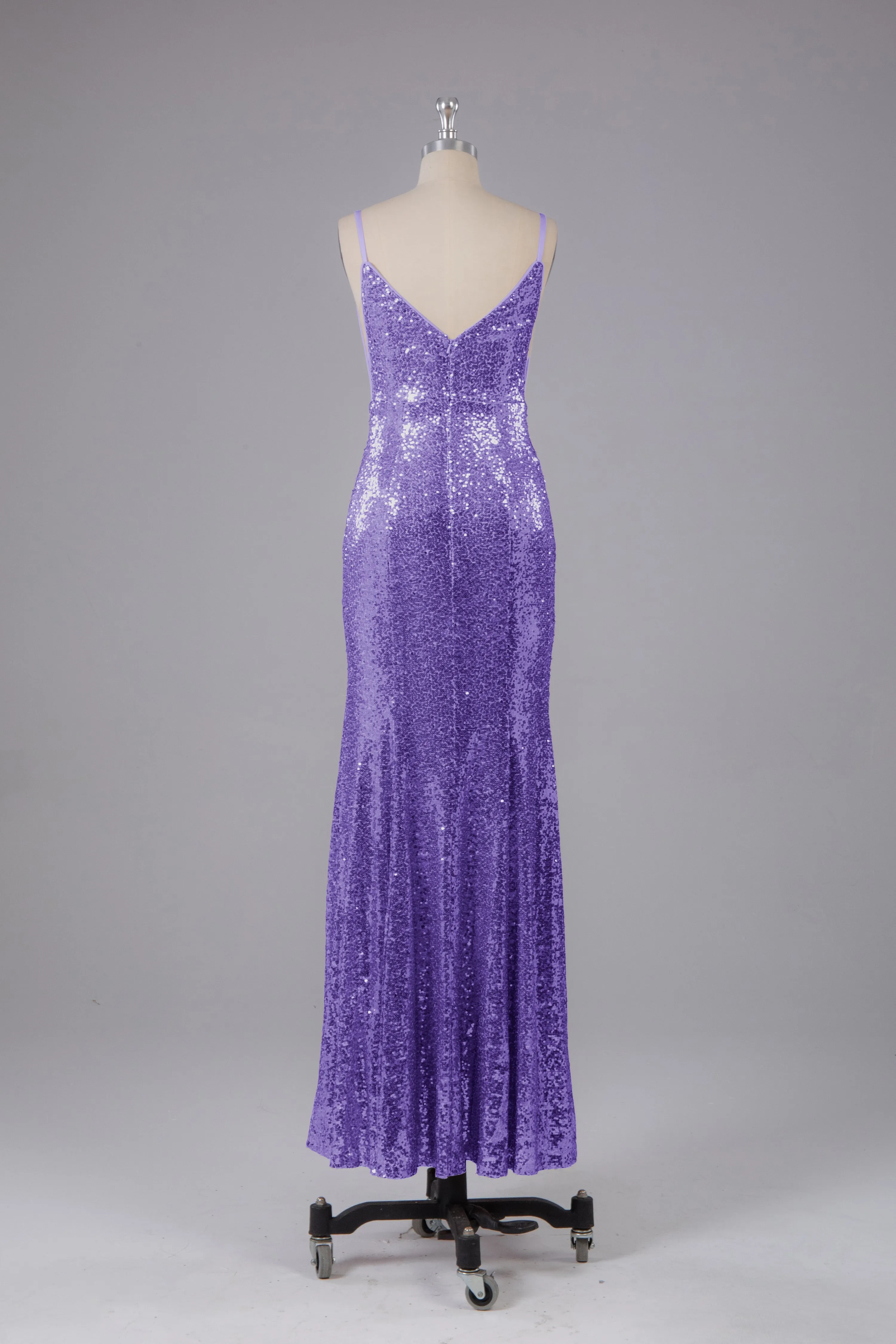 Mermaid Sequins Spaghetti Straps Long Bridesmaid Dress