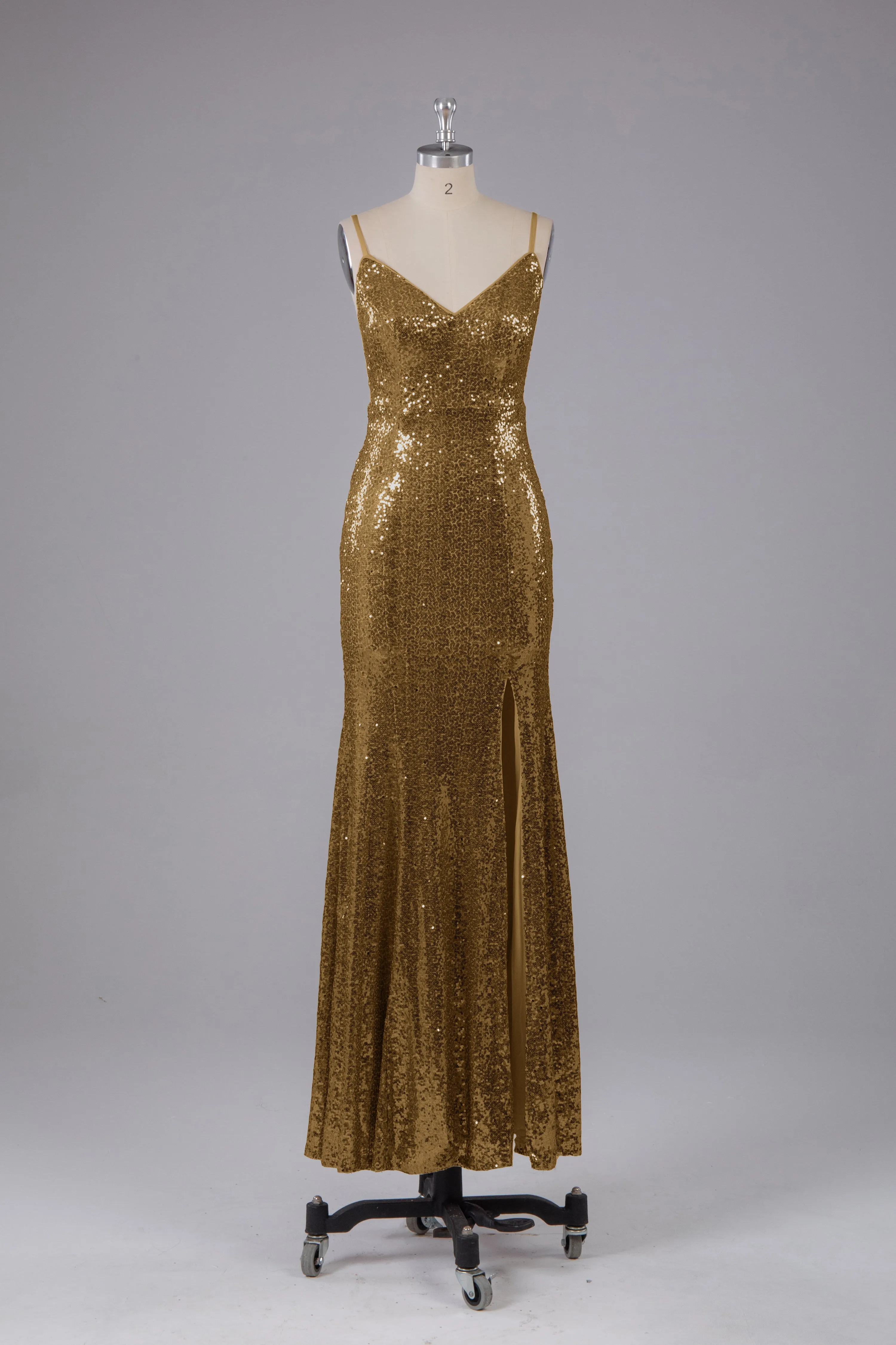 Mermaid Sequins Spaghetti Straps Long Bridesmaid Dress
