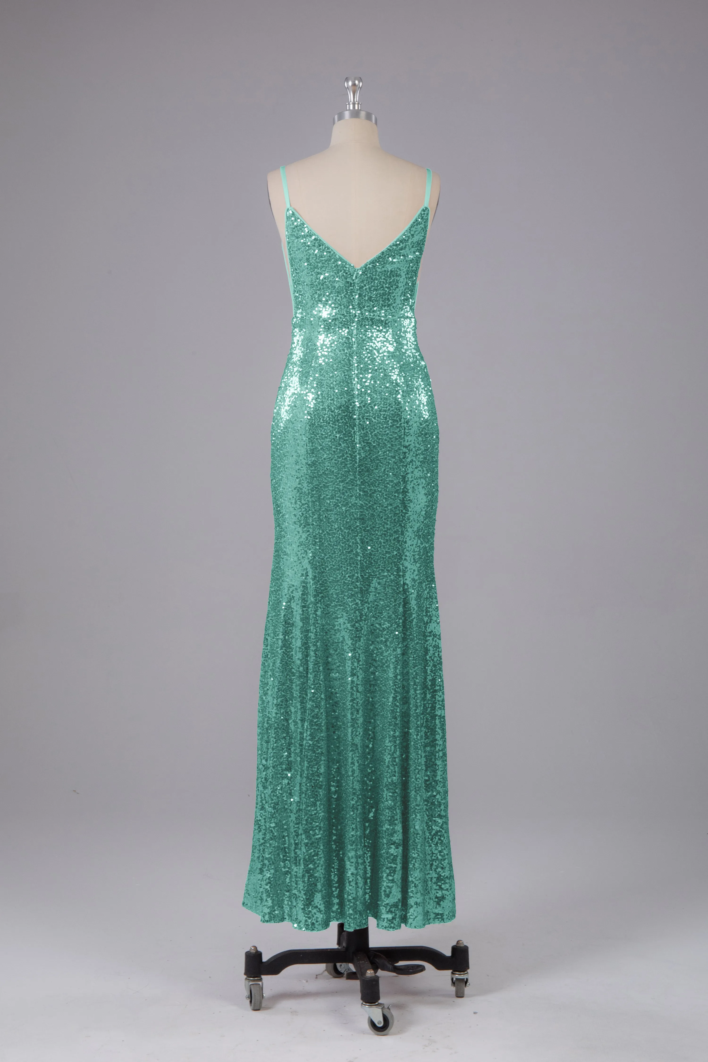 Mermaid Sequins Spaghetti Straps Long Bridesmaid Dress