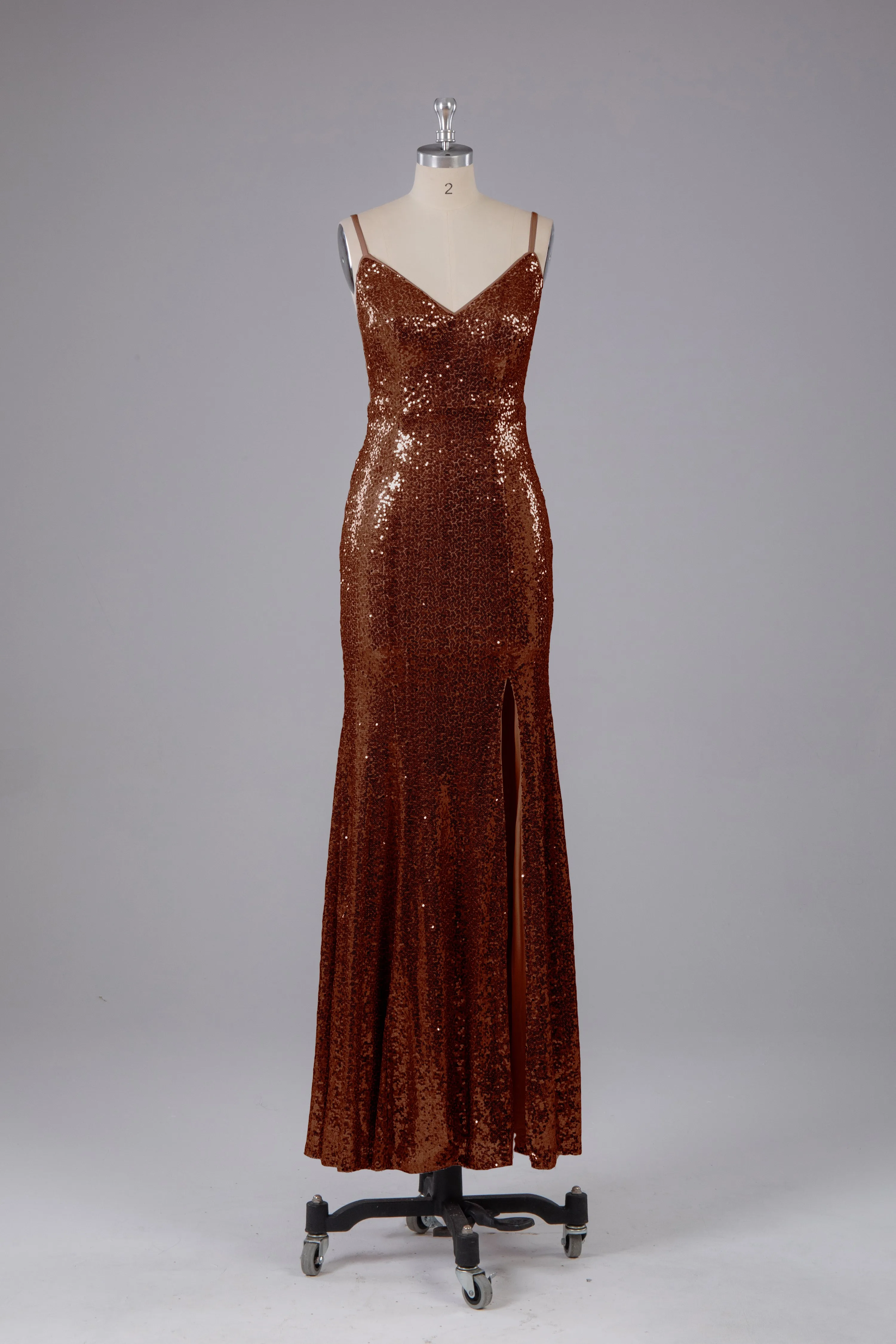 Mermaid Sequins Spaghetti Straps Long Bridesmaid Dress