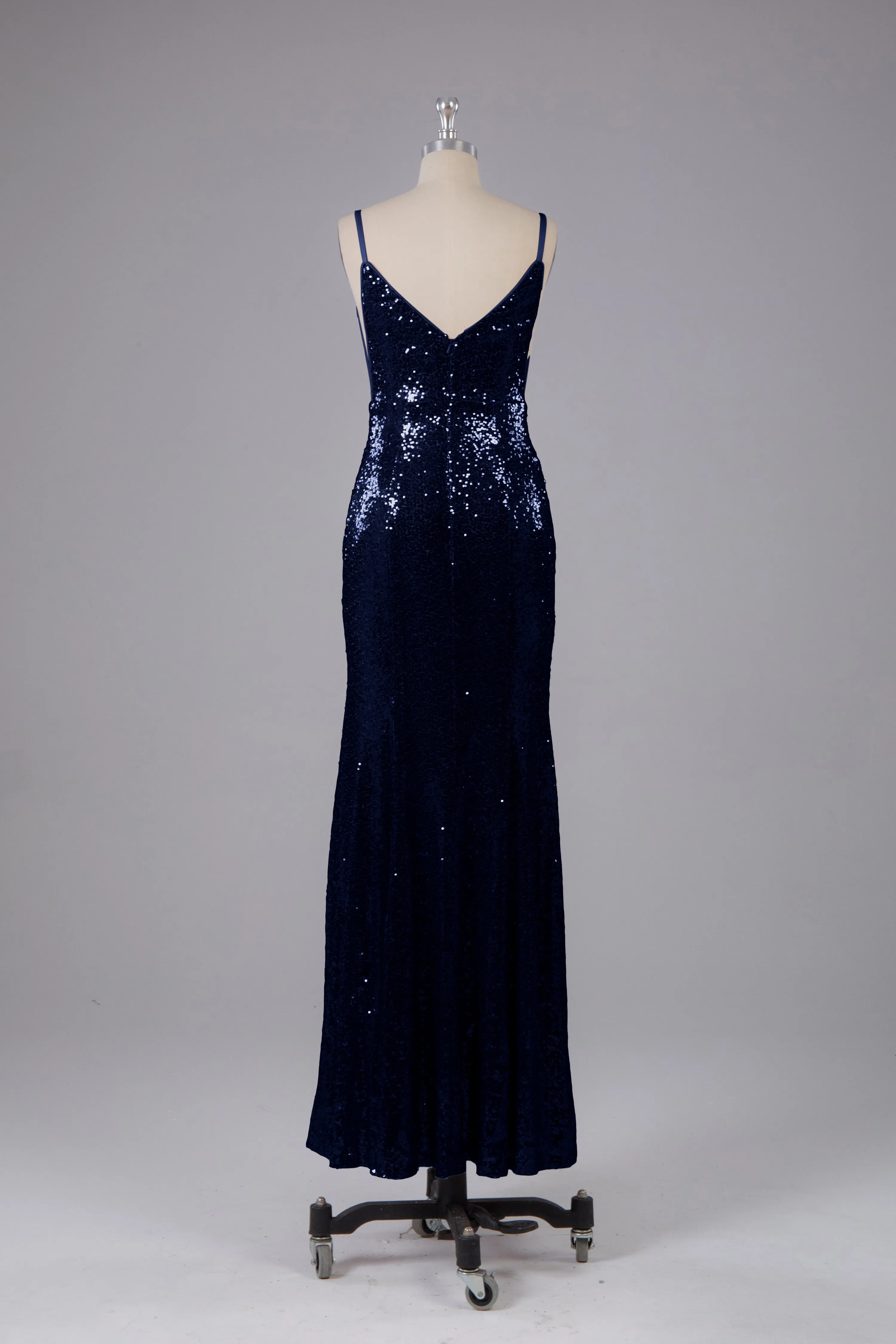Mermaid Sequins Spaghetti Straps Long Bridesmaid Dress