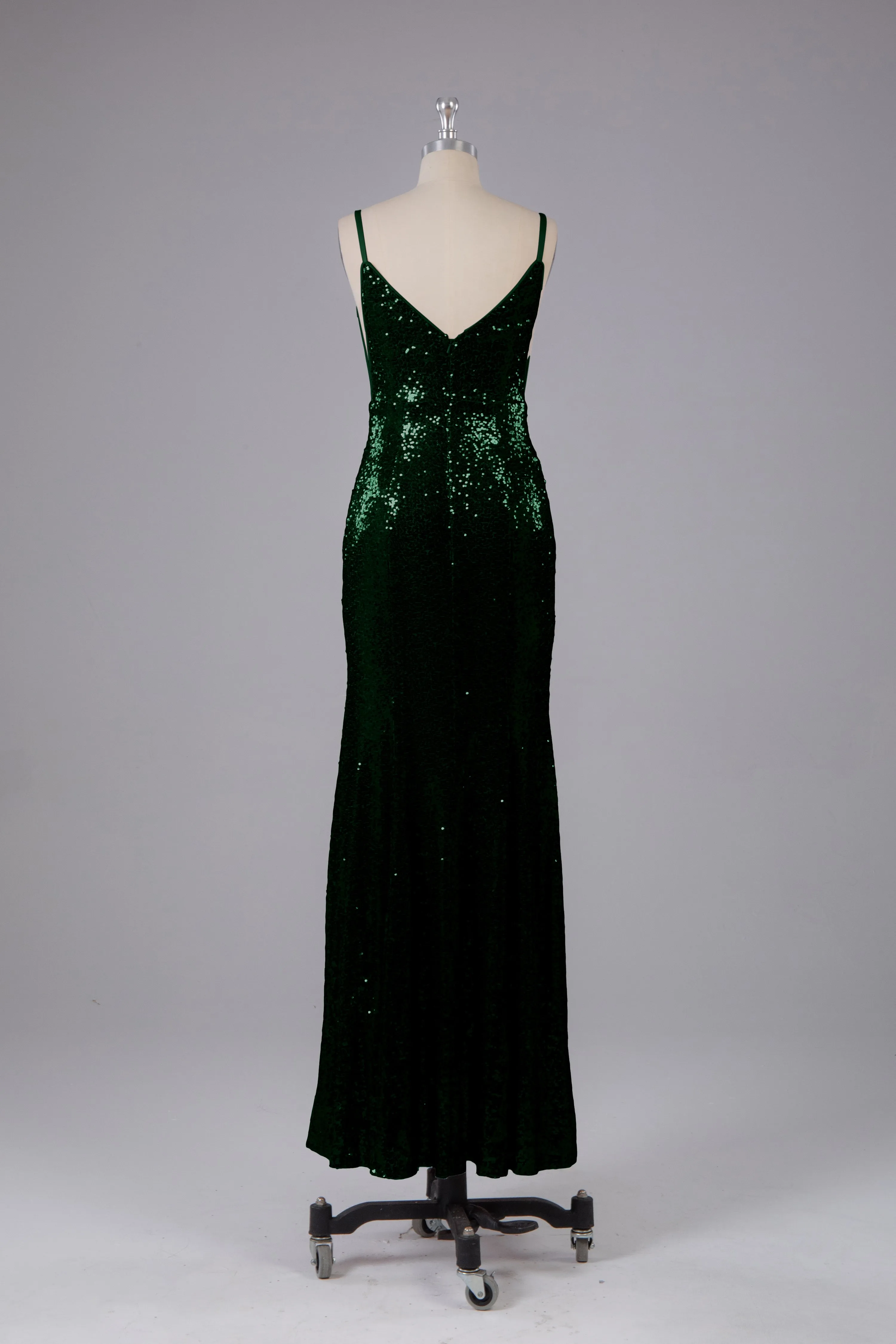Mermaid Sequins Spaghetti Straps Long Bridesmaid Dress