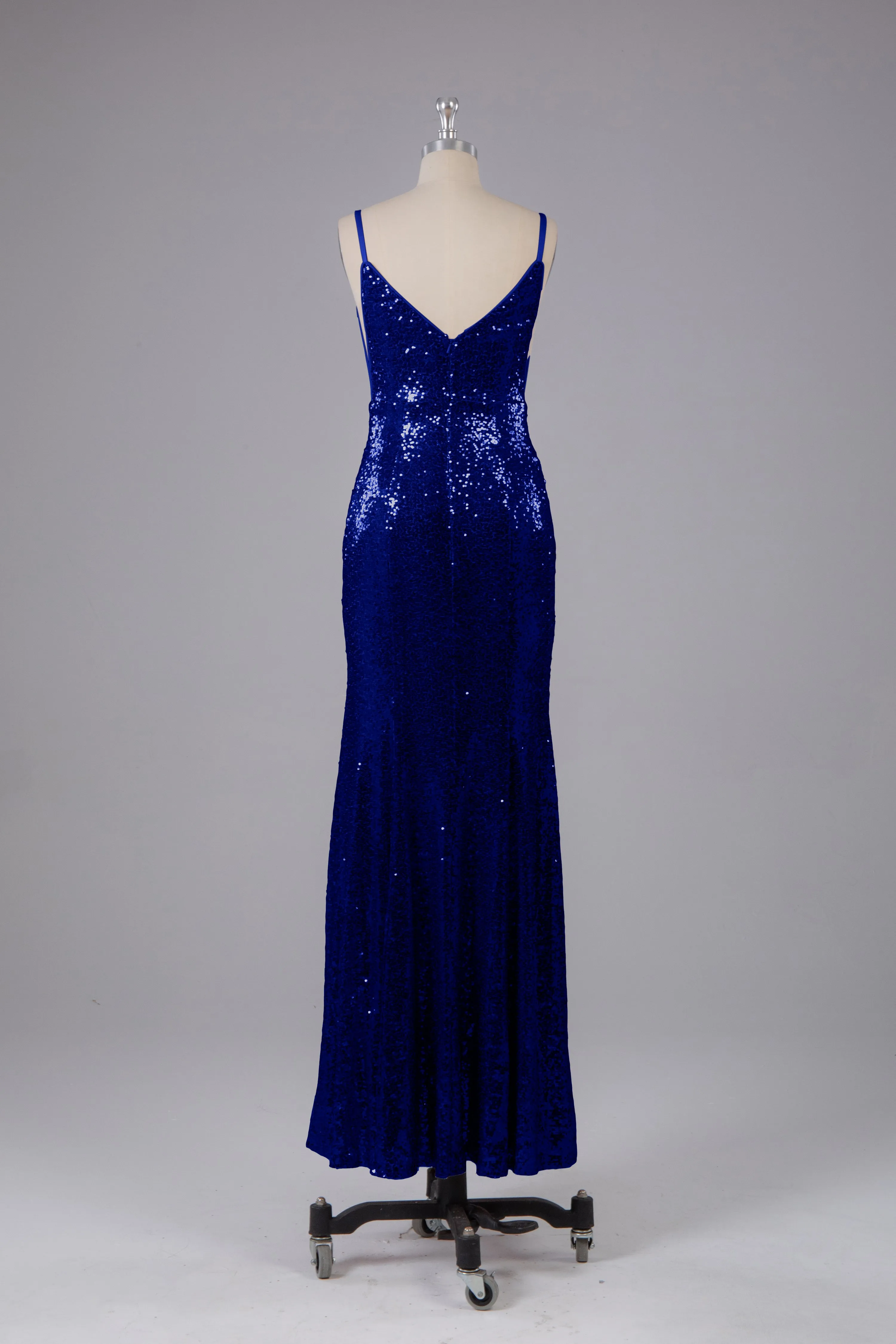Mermaid Sequins Spaghetti Straps Long Bridesmaid Dress