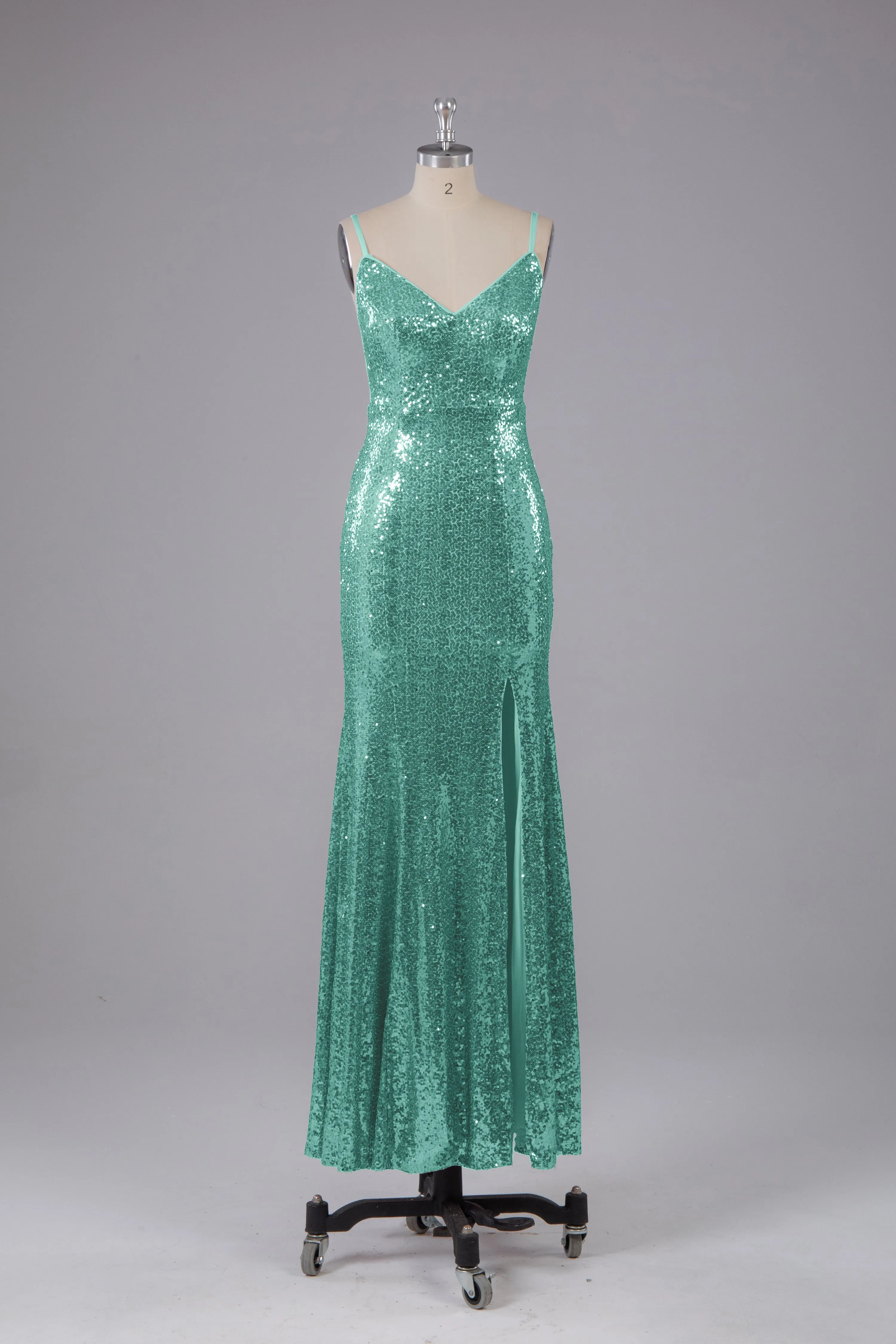 Mermaid Sequins Spaghetti Straps Long Bridesmaid Dress