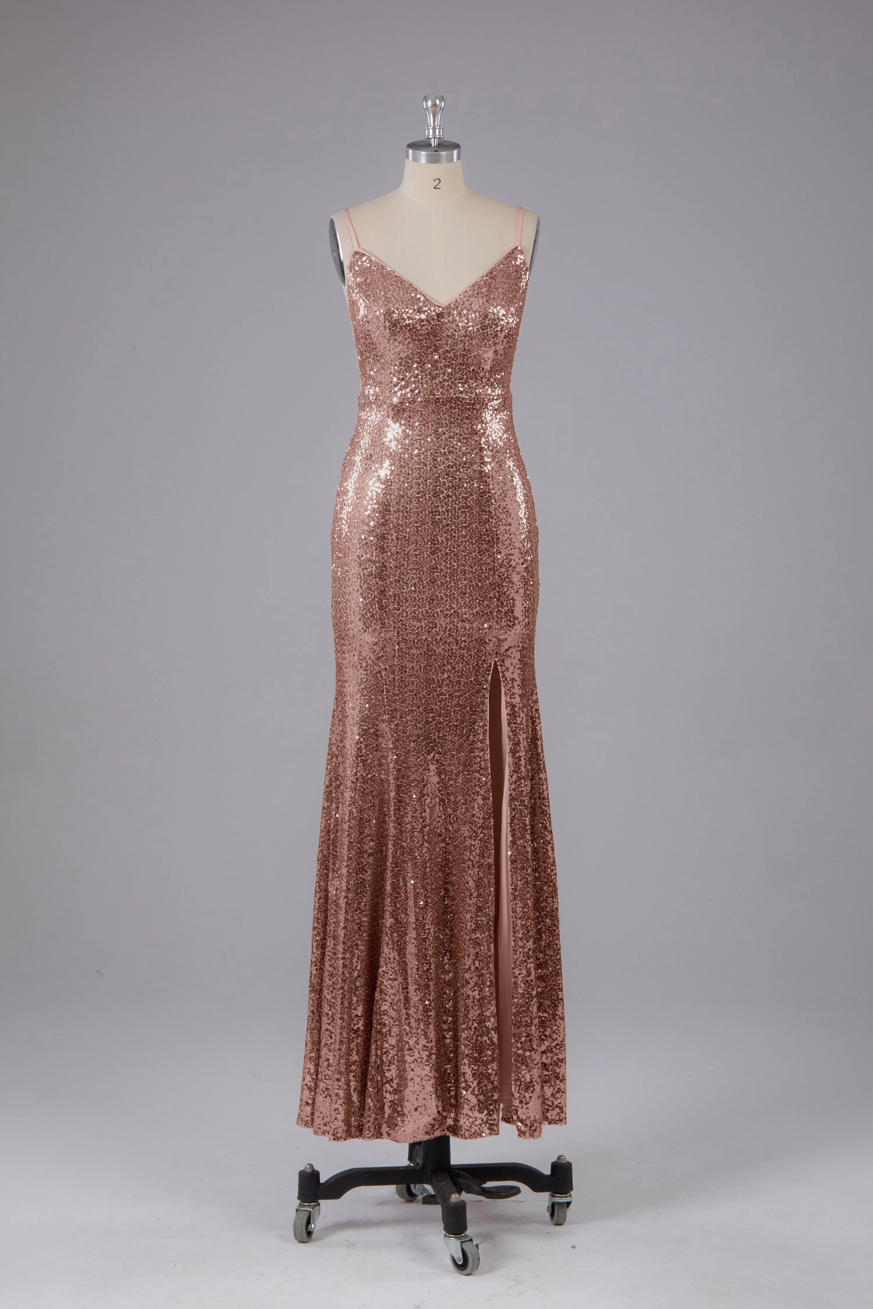 Mermaid Sequins Spaghetti Straps Long Bridesmaid Dress