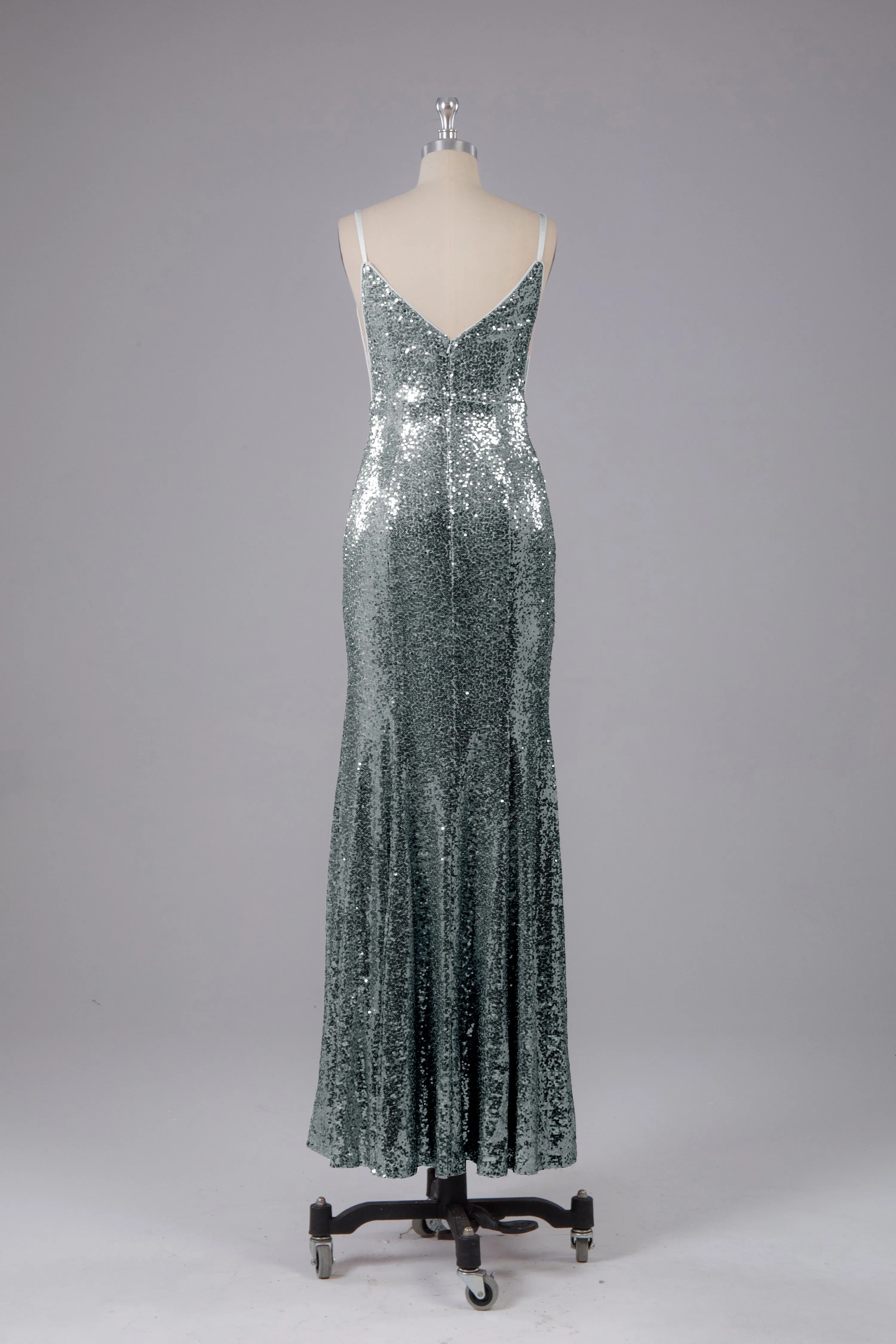 Mermaid Sequins Spaghetti Straps Long Bridesmaid Dress
