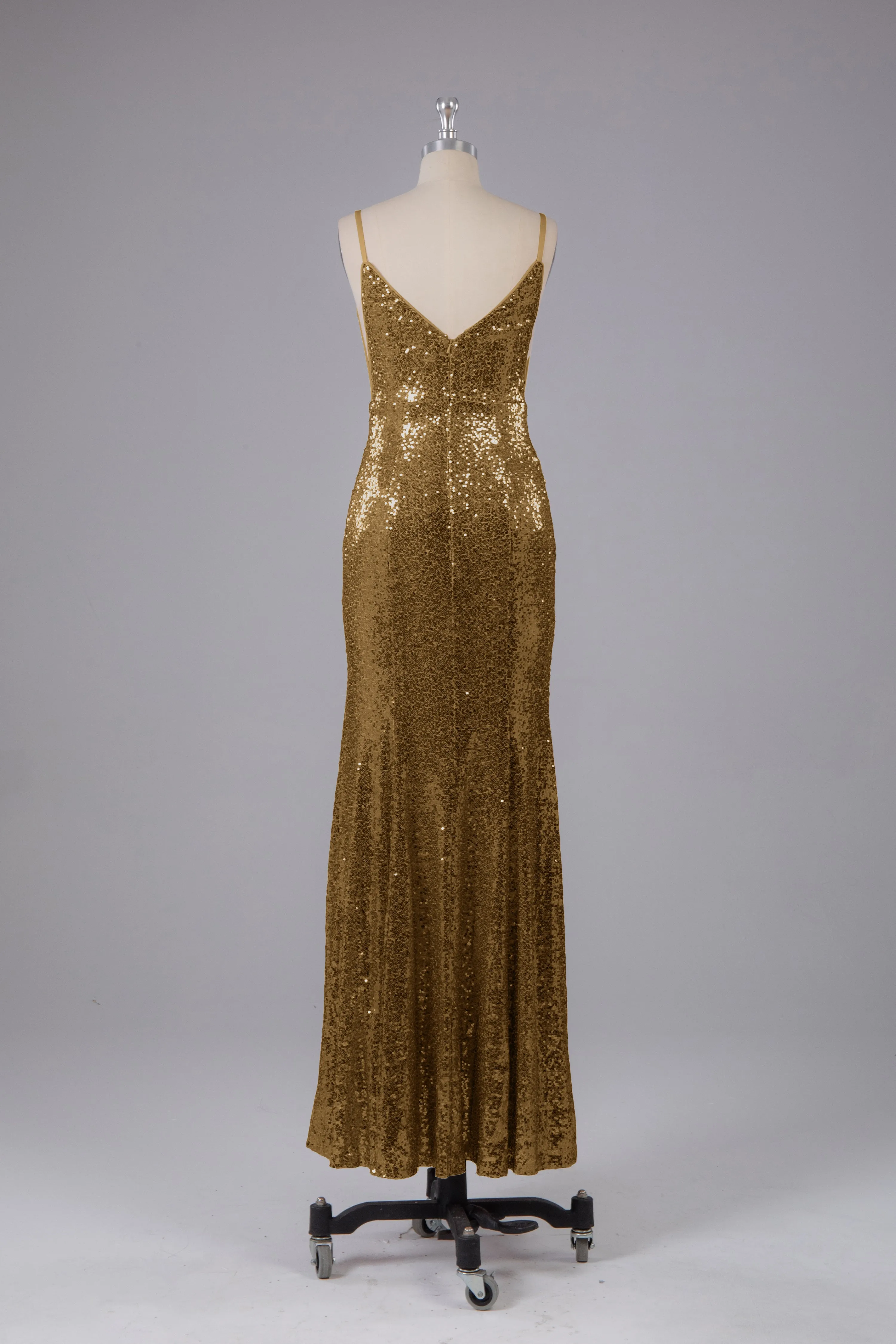 Mermaid Sequins Spaghetti Straps Long Bridesmaid Dress