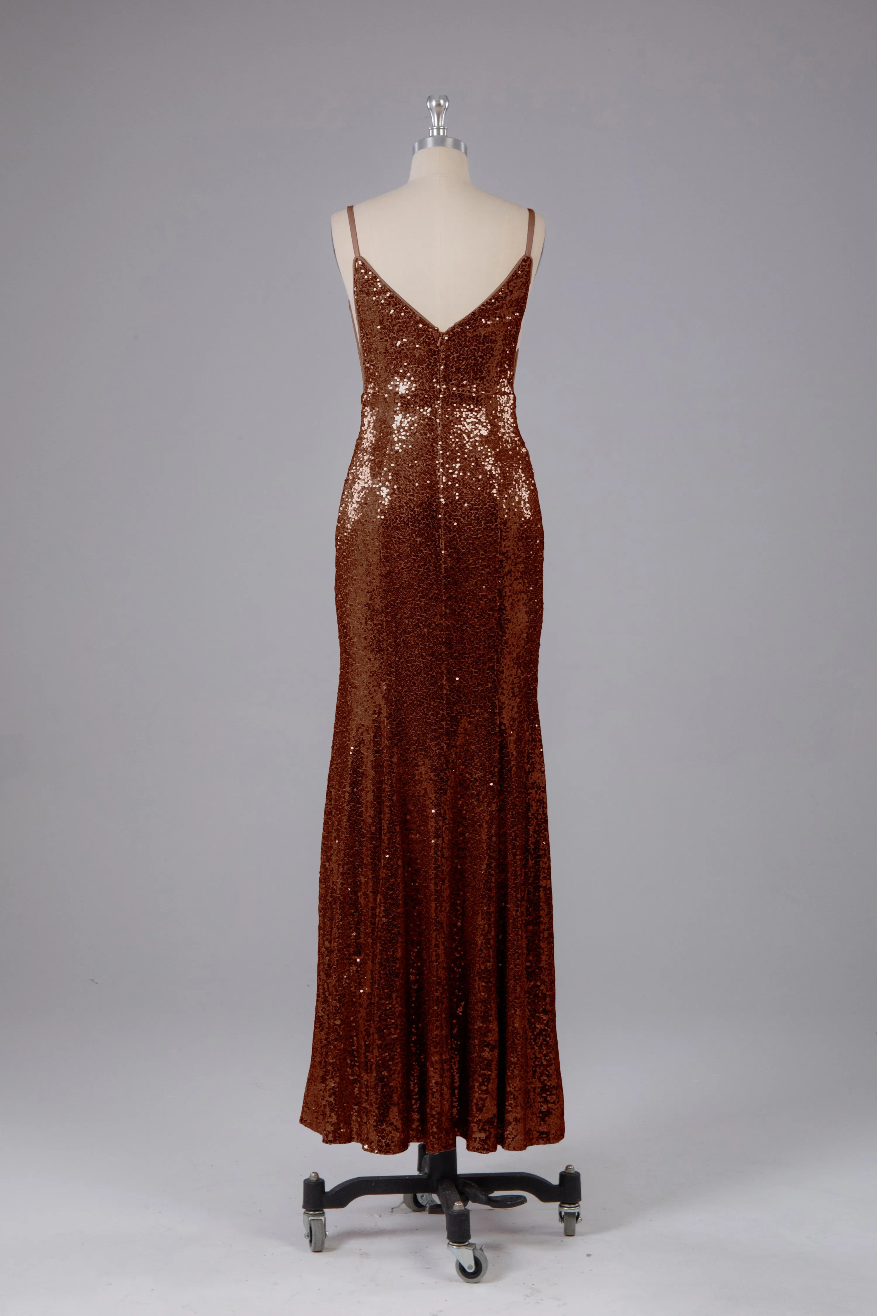 Mermaid Sequins Spaghetti Straps Long Bridesmaid Dress
