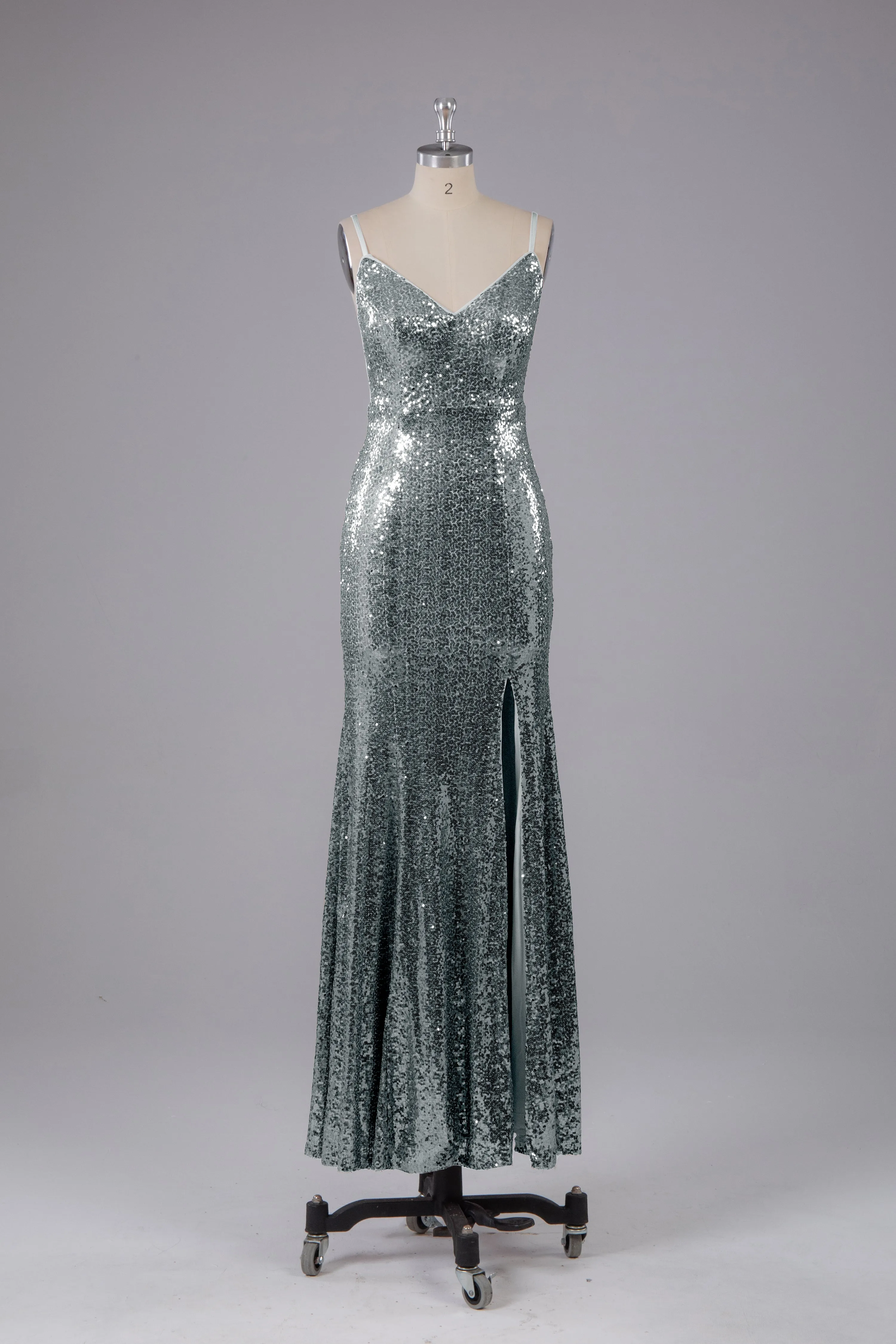 Mermaid Sequins Spaghetti Straps Long Bridesmaid Dress