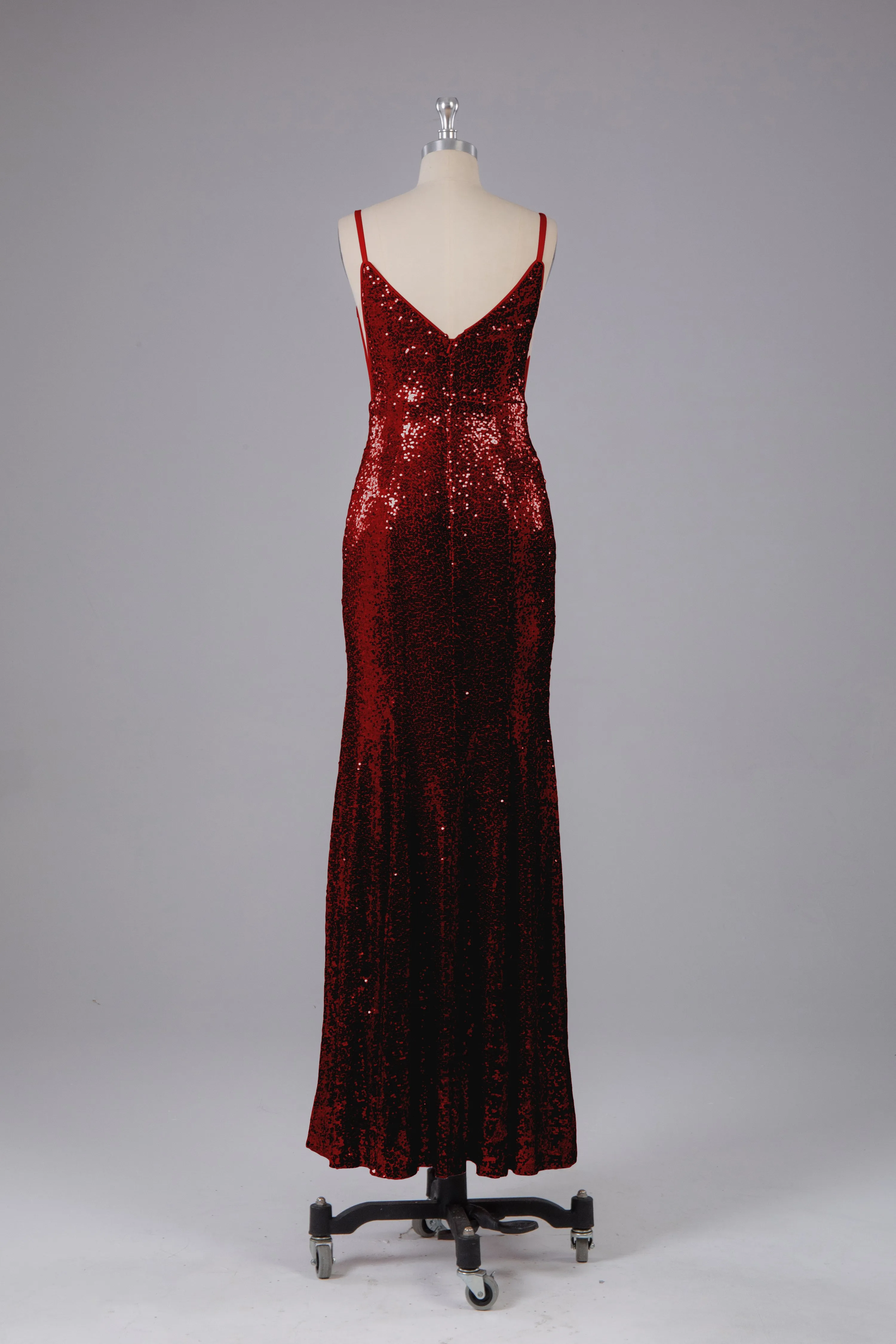 Mermaid Sequins Spaghetti Straps Long Bridesmaid Dress