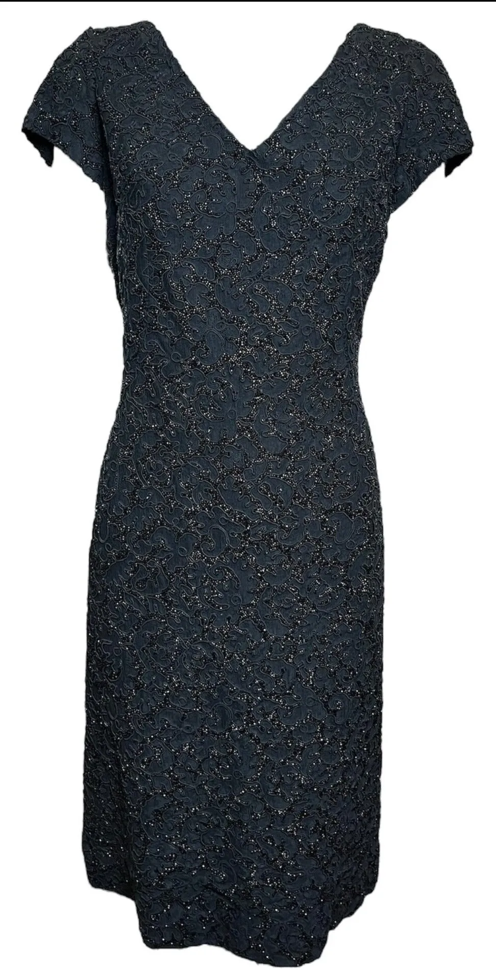 Mingolini Guggenheim Late 50s Early 60s Black Beaded Dress on Lace