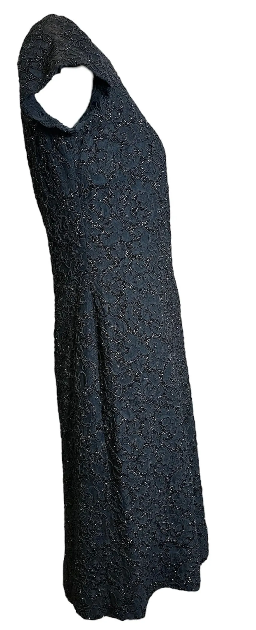 Mingolini Guggenheim Late 50s Early 60s Black Beaded Dress on Lace