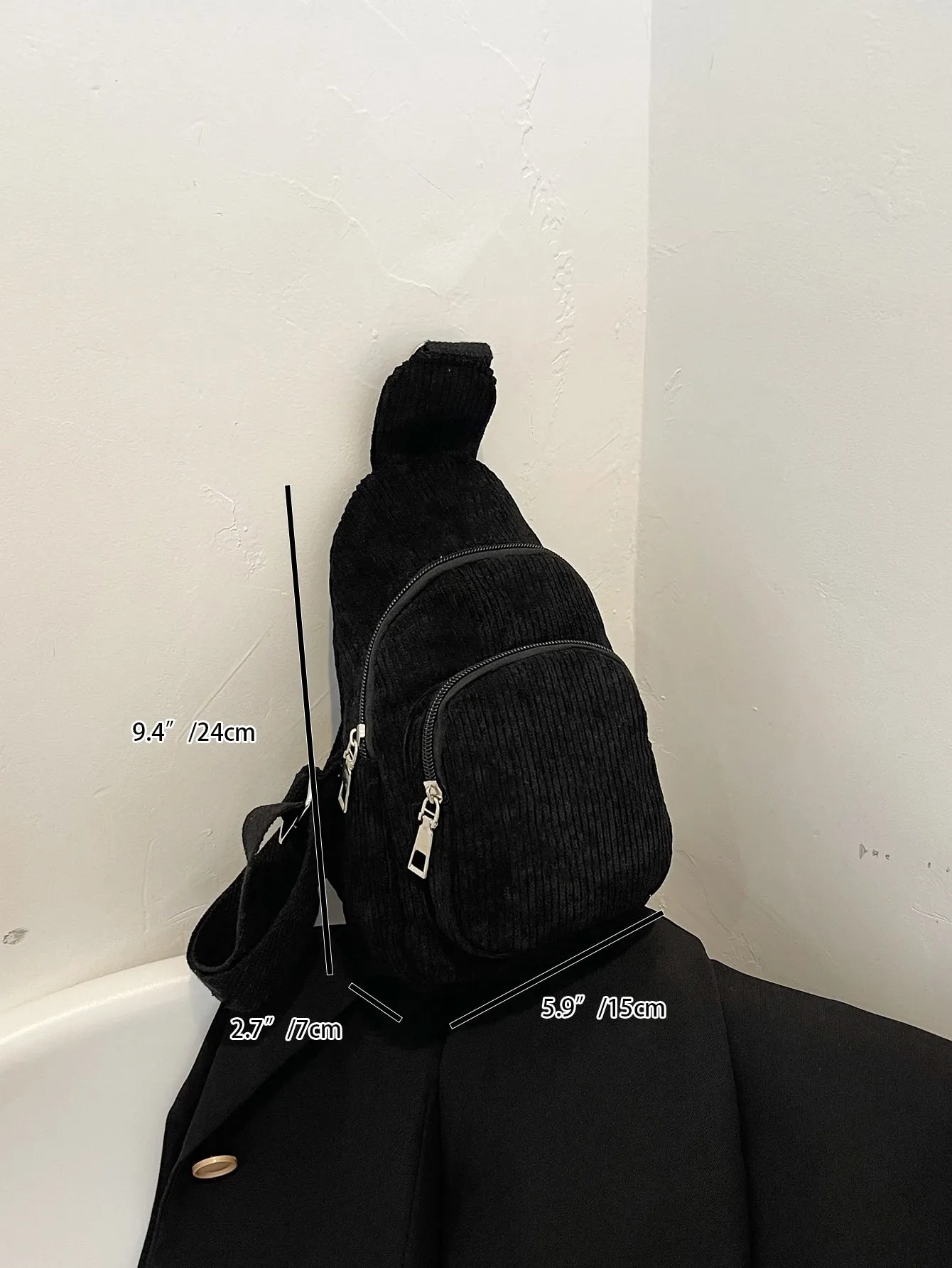 Mini Minimalist Corduroy Sling Bag - Black