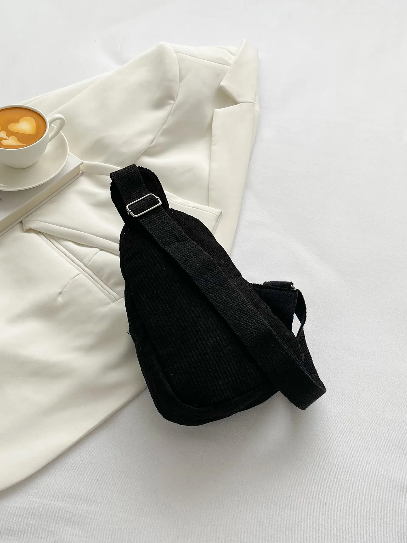 Mini Minimalist Corduroy Sling Bag - Black