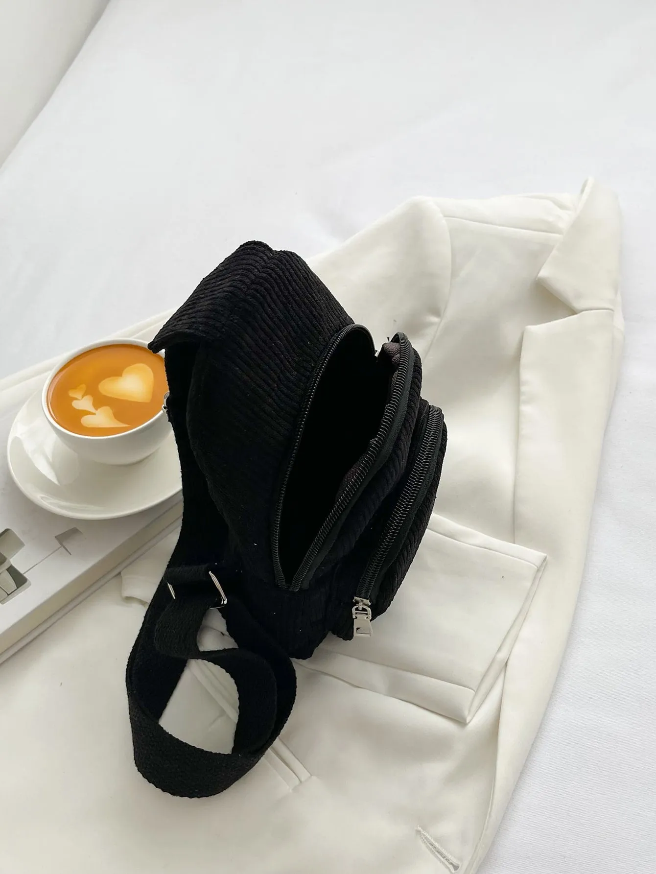 Mini Minimalist Corduroy Sling Bag - Black