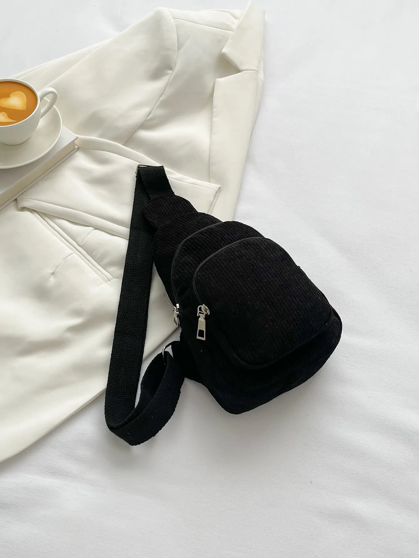 Mini Minimalist Corduroy Sling Bag - Black