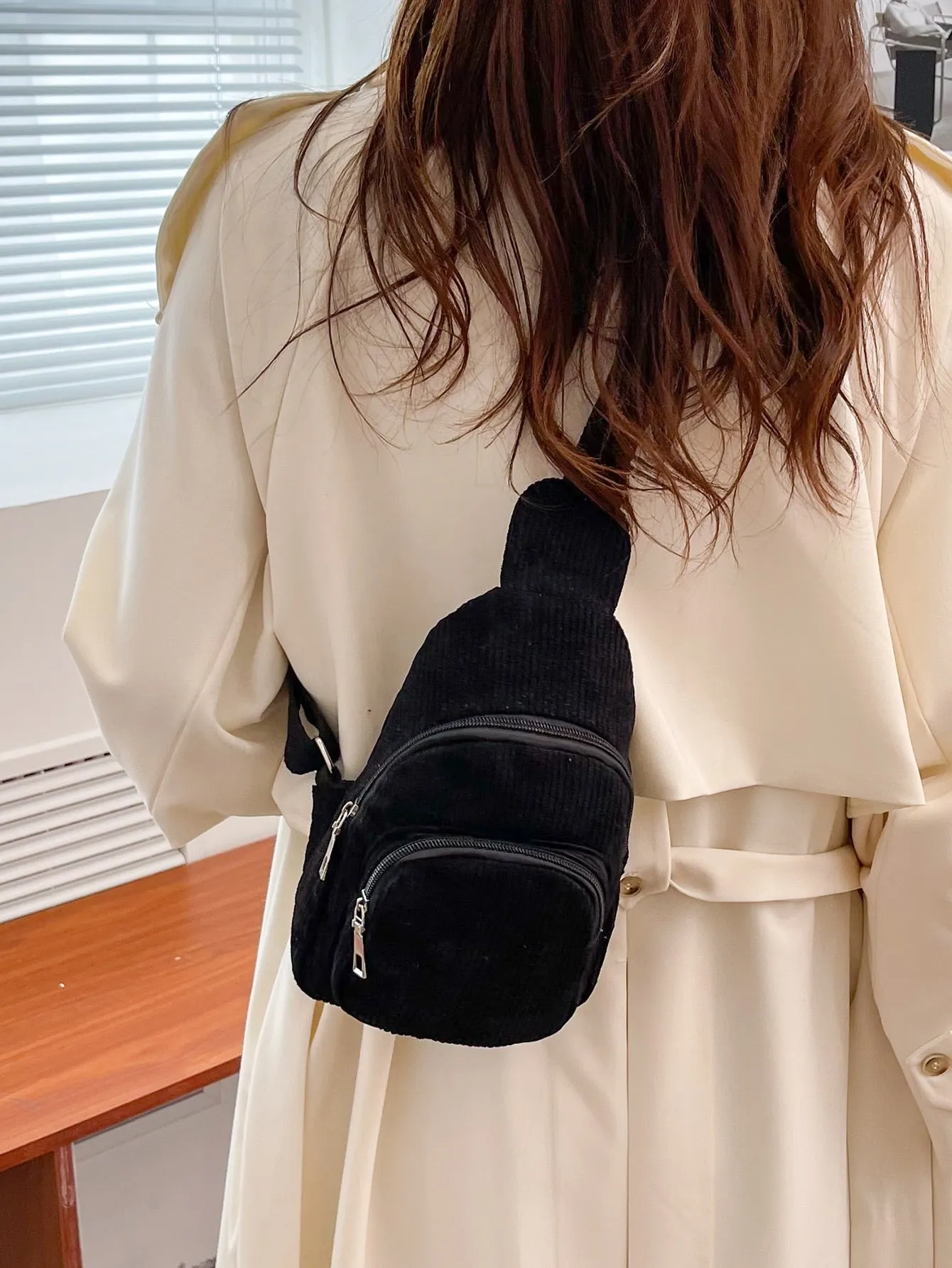 Mini Minimalist Corduroy Sling Bag - Black