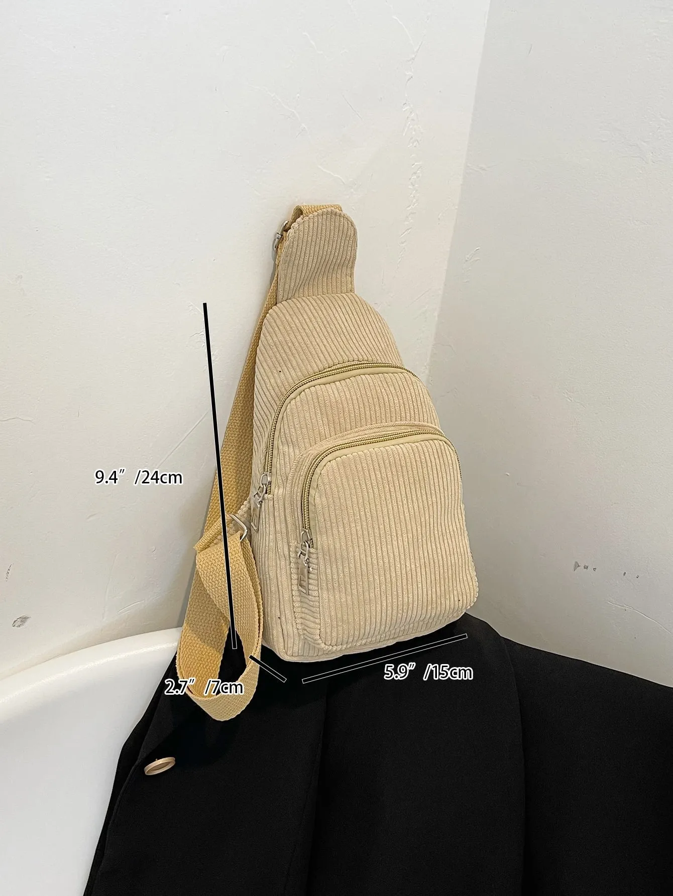 Mini Minimalist Corduroy Sling Bag - Khaki- FD ⚡
