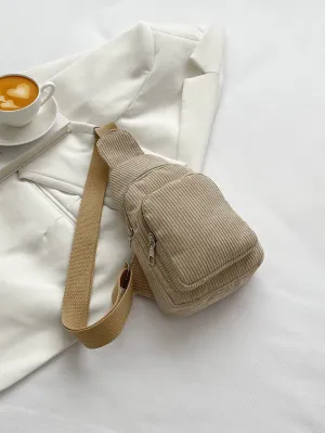 Mini Minimalist Corduroy Sling Bag - Khaki- FD ⚡